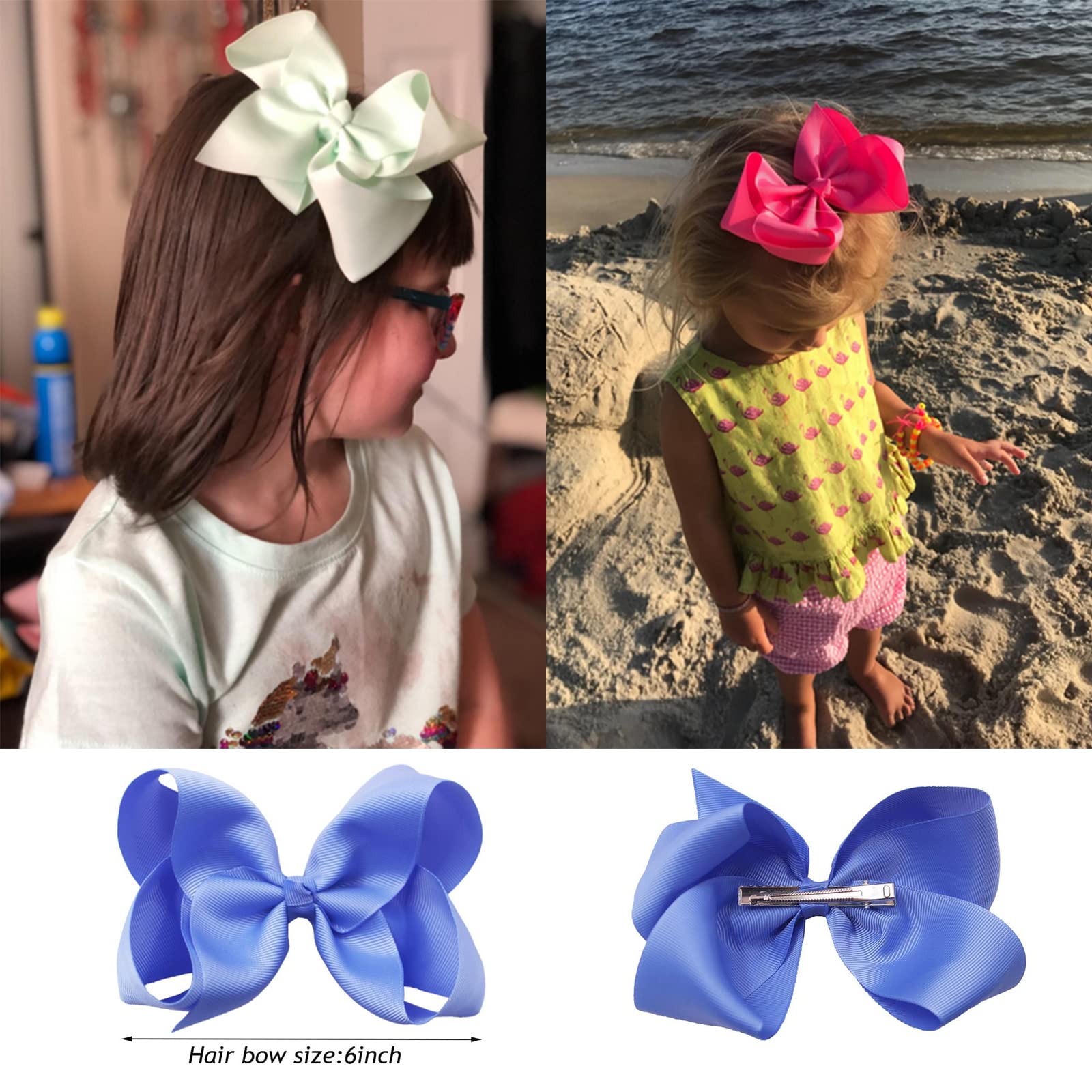 35PCS 6-Inch Large Hair Bows Clips for Girls - Big Grosgrain Ribbon Hair Accessories for Baby, Toddler, Kids & Teens - Perfect for School, Parties, Holidays & Special Occasions