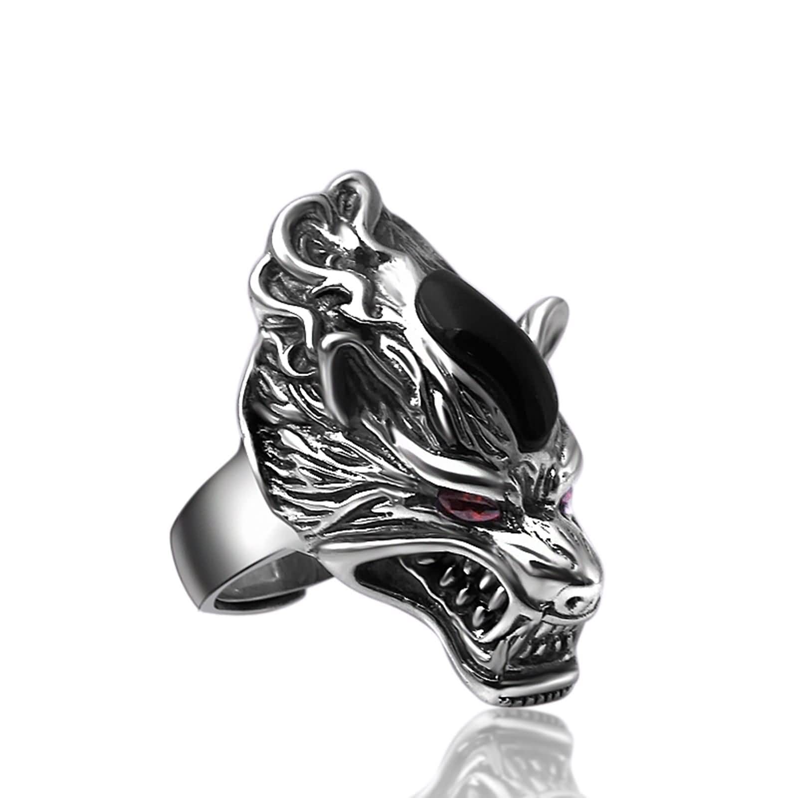 Adjustable Thumb Rings for Men - Punk Rock Wolf Head Biker Rings - Stylish Gothic Jewelry for Motorcycle Enthusiasts & Rock Music Fans - Perfect for Concerts, Biker Events & Everyday Wear