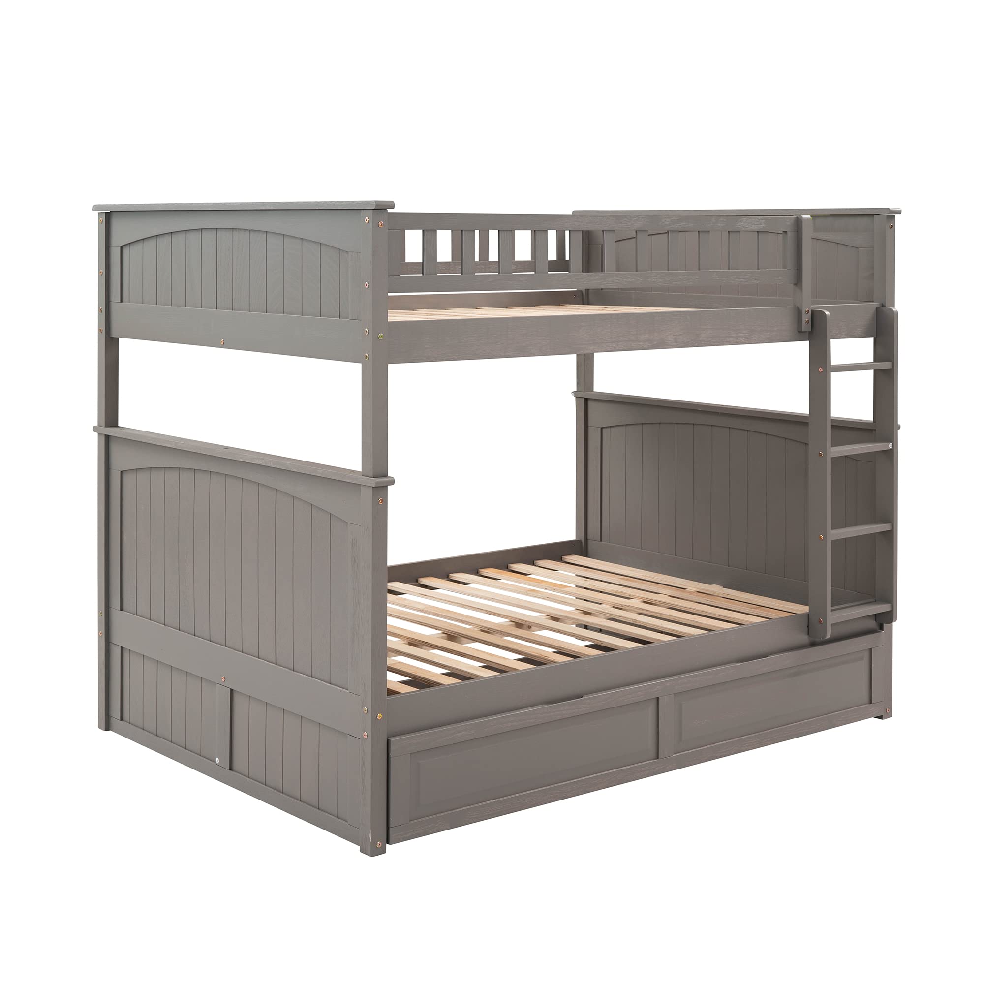 Harper & Bright Designs Full Over Full Bunk Beds with Twin Trundle - Detachable Wooden Bunk Bed Frame with Safety Guard Rails, No Box Spring Needed (Brushed Gray) - Perfect for Kids' Bedroom, Guest Room & Space-Saving Solutions