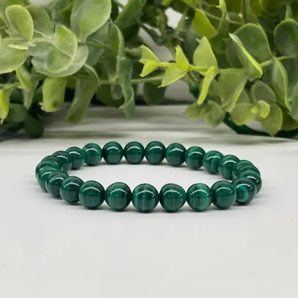 Natural Malachite Smooth Bead Stretch Bracelet for Women - Healing Crystal Jewelry for Stress Relief & Positive Energy - Perfect for Yoga, Meditation & Everyday Wear