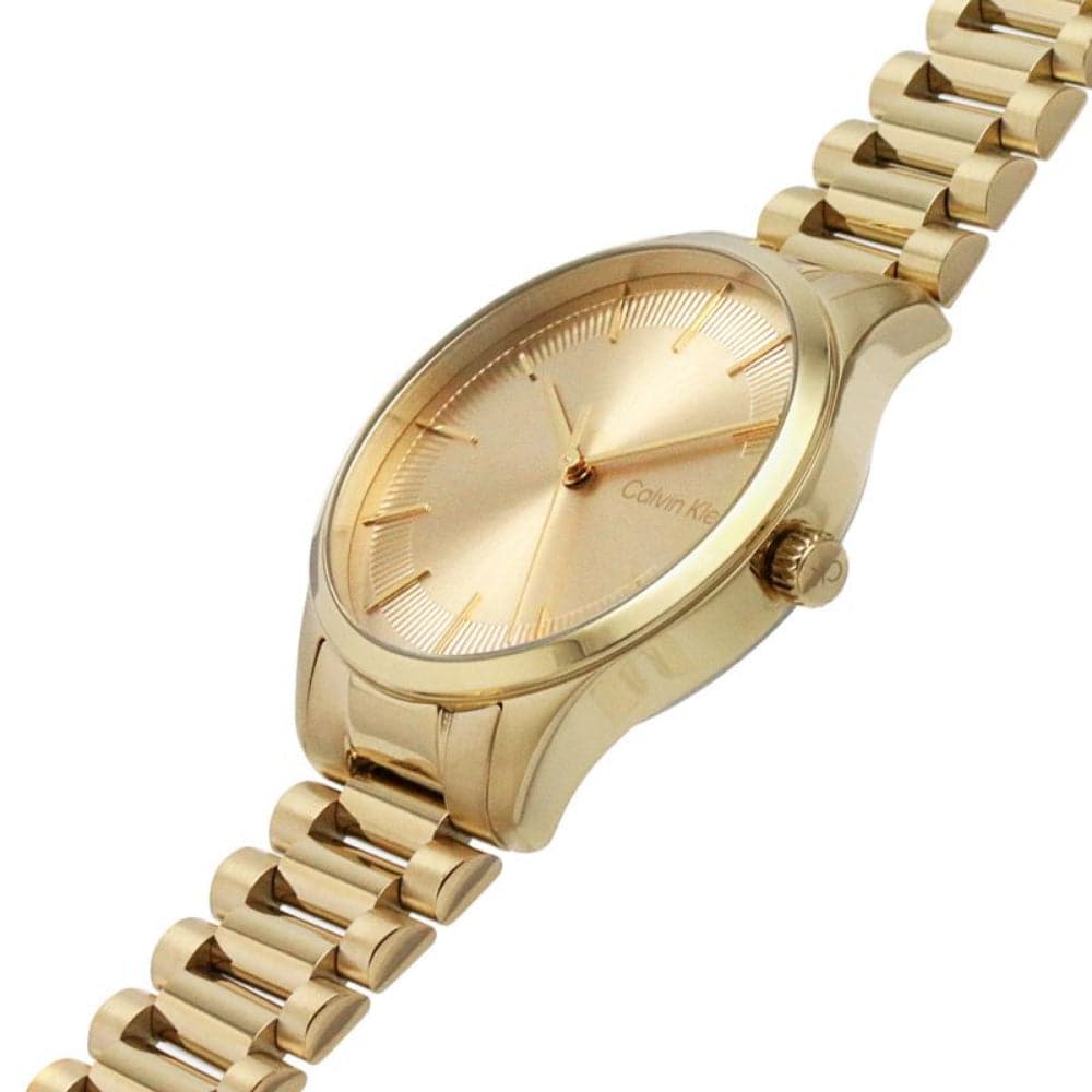 Calvin Klein Gold Dial Stainless Steel Strap Unisex Watch 25200043 - Stylish Luxury Timepiece for Men & Women - Perfect for Office, Party & Everyday Wear