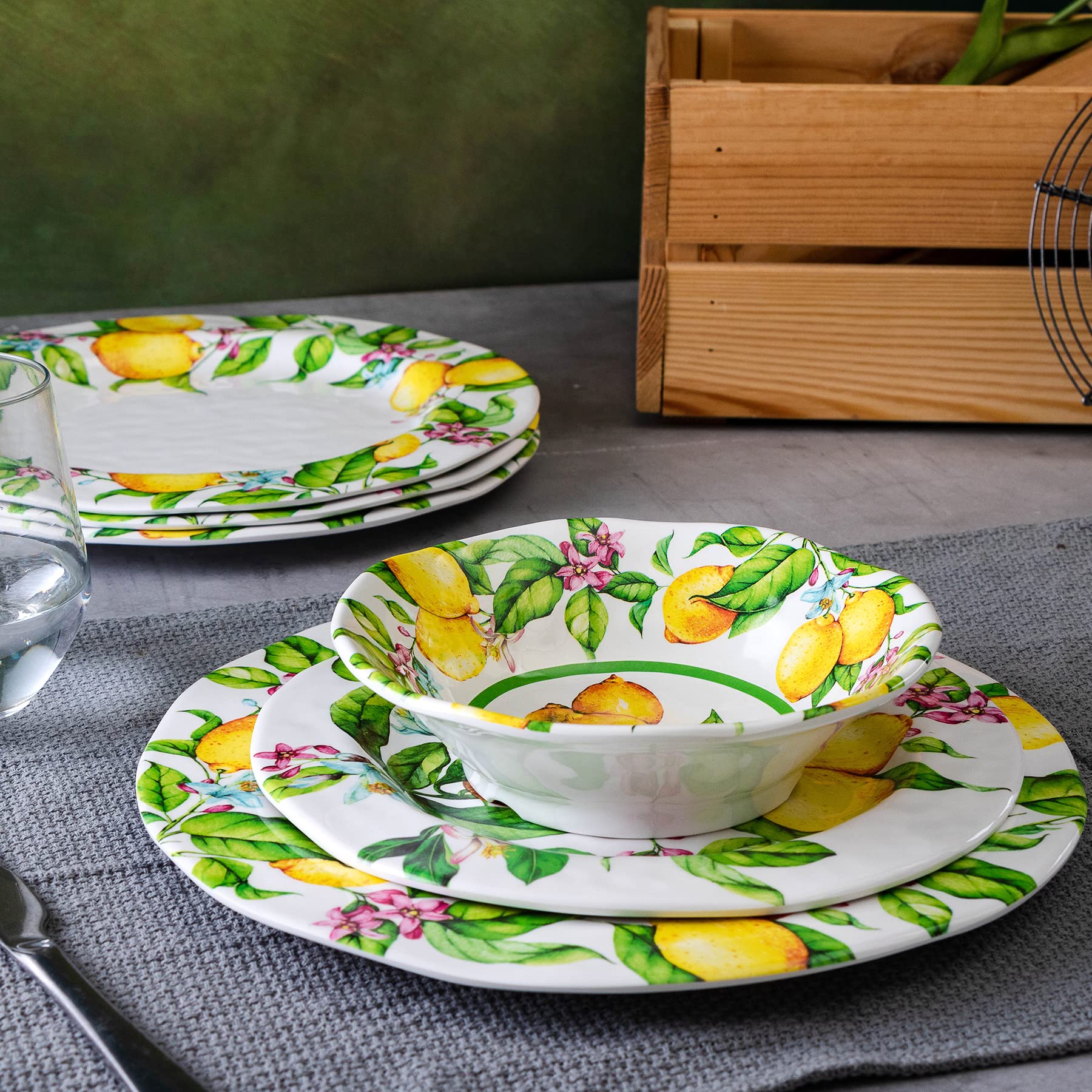 LEHAHA 12-Piece Melamine Dinnerware Set - Durable Plates & Bowls for Indoor/Outdoor Use, Dishwasher Safe - Perfect for Family Dining & Picnics