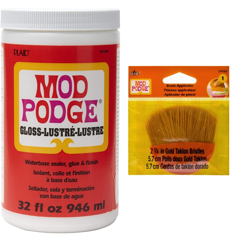 Mod Podge CS11203 Waterbase Sealer, Glue & Decoupage Finish - 32 oz Glossy Craft Sealer with 2.25-Inch Paint Brush Applicator (Pack of 1) - Perfect for DIY Scrapbooking, Photo Albums, Home Decor & Furniture Upcycling Projects