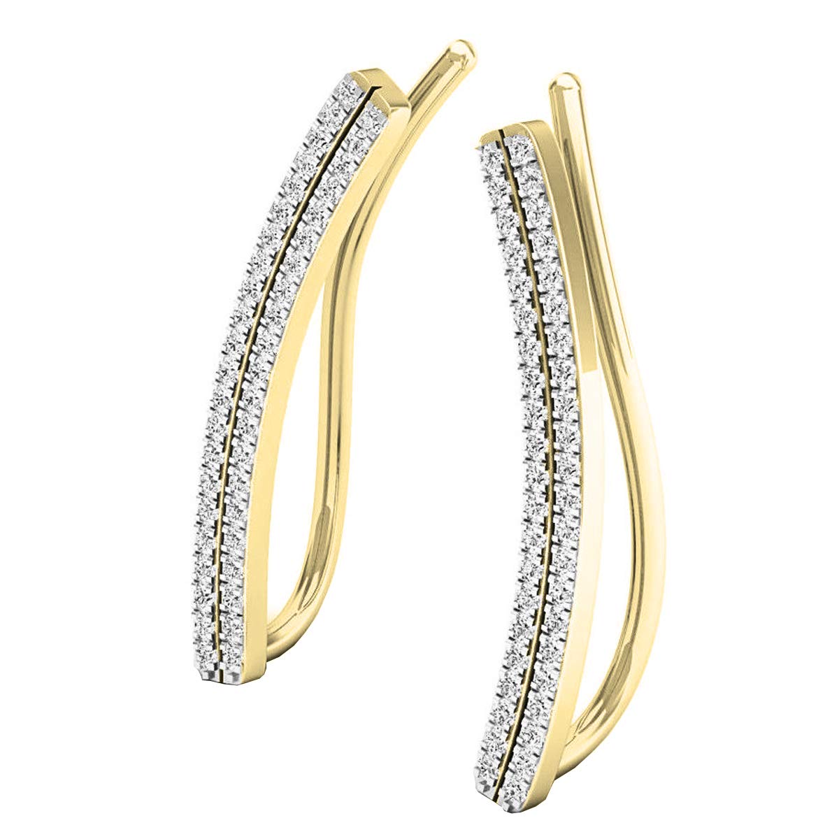 0.15 Cttw 18K Solid Gold Round White Diamond Double Row Crawler Climber Earrings for Women - Elegant Dazzlingrock Collection - Perfect for Weddings, Parties & Special Occasions