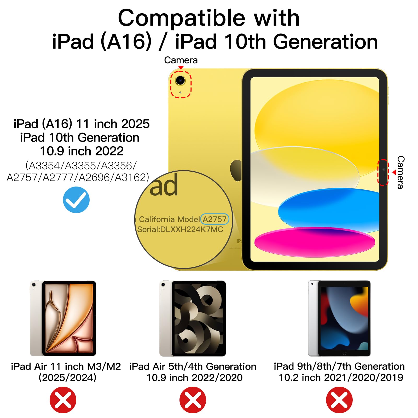 JETech Clear Shockproof iPad Case for 11th/10th Gen iPad (2025/2022 Model A16) with Pencil Holder & Auto Wake/Sleep - Slim Transparent Stand Cover in Yellow - Perfect for Work, School & Travel Protection