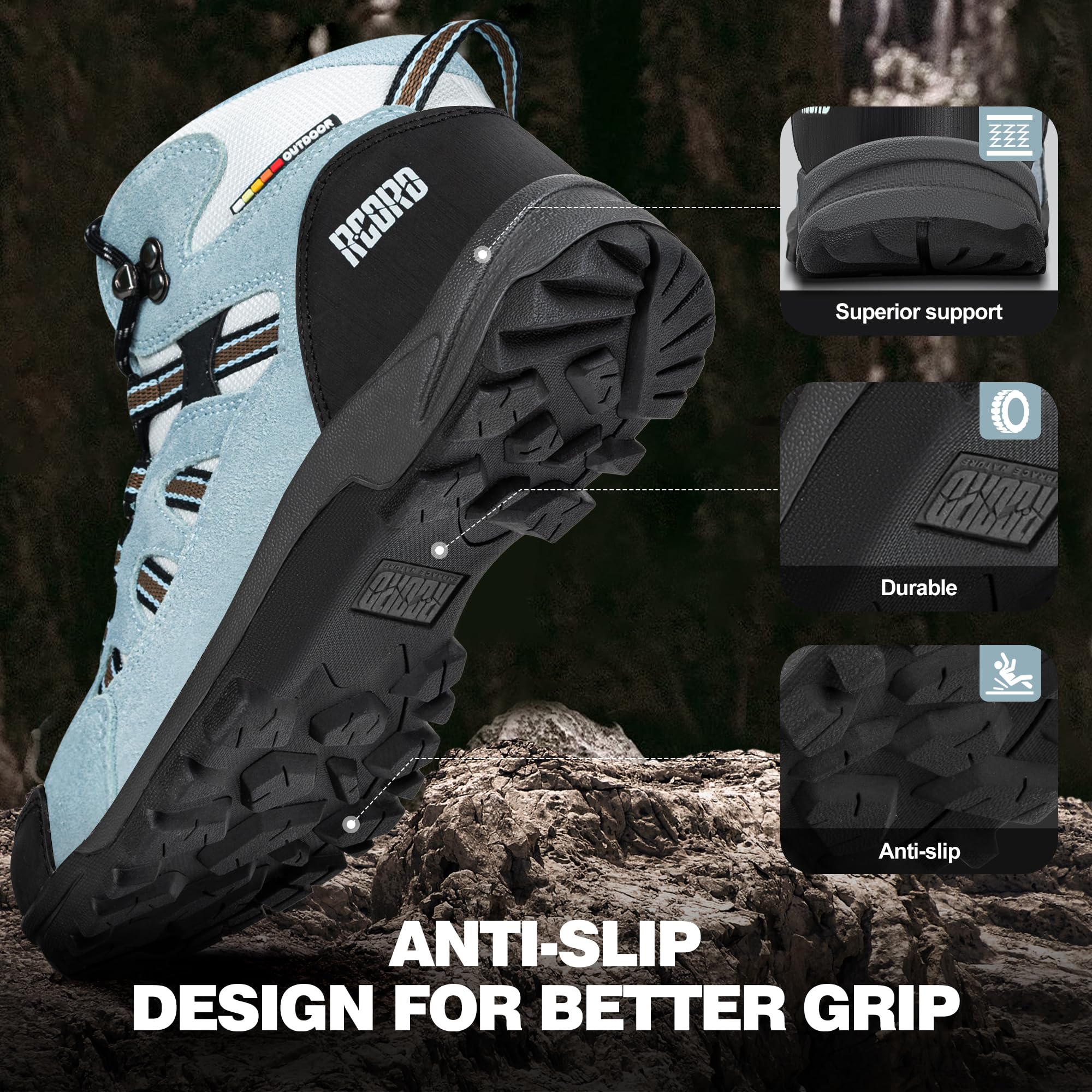Waterproof Lightweight Hiking Boots for Women - Ankle Support, Breathable & Non-Slip Outdoor Backpacking Shoes - Perfect for Trail Hiking, Camping and Mountain Adventures