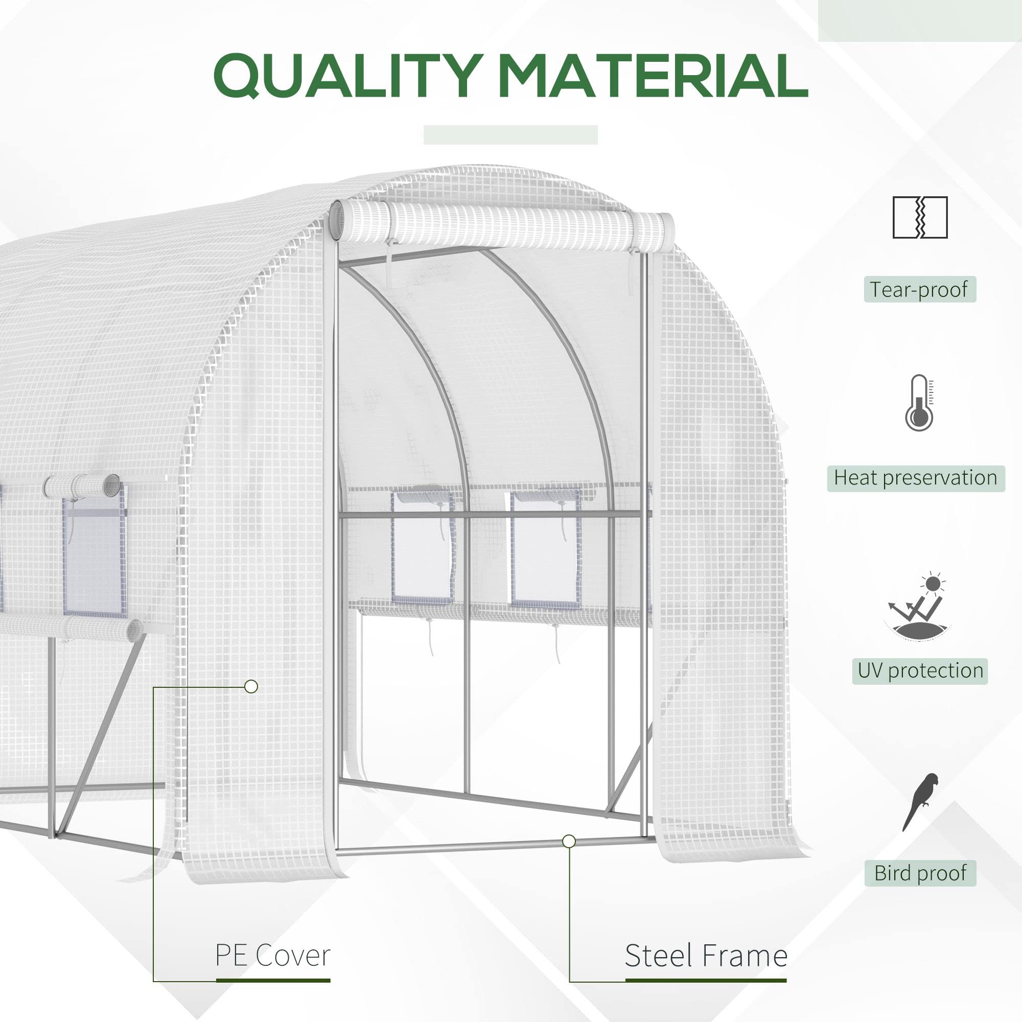 Outsunny 9.7' x 6.5' x 6.5' Walk-in Greenhouse with Anti-Tear PE Cover, Zipper Doors & Mesh Windows - Outdoor Plant Protection for Vegetables, Flowers & Herbs - Perfect for Backyard Gardening & All-Season Plant Growing