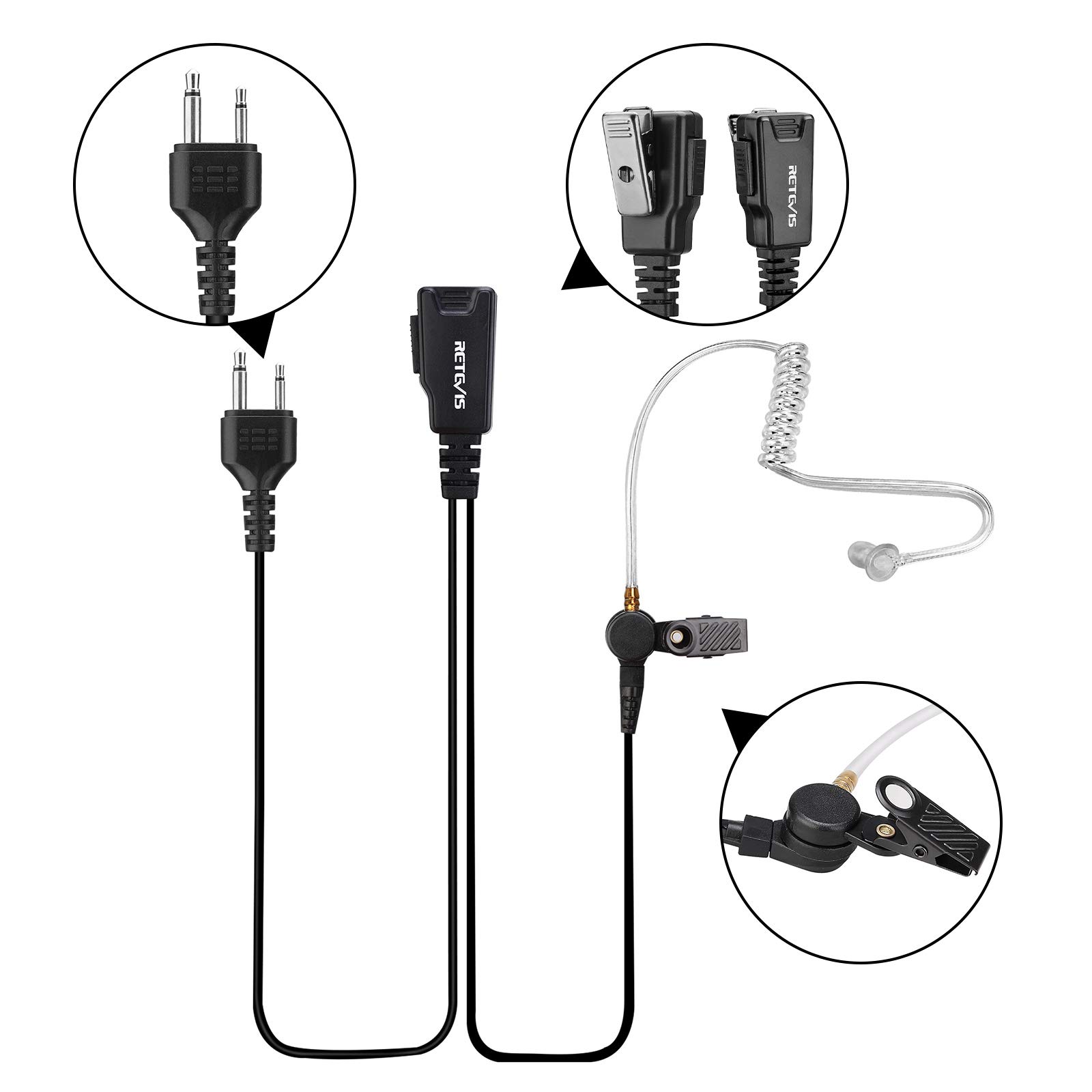 Retevis Walkie Talkie Headset with Coil Cord - Compatible with ICOM IC-F3 IC-F4S IC-F4TR - Covert Acoustic Tube Earpiece Headset with PTT Mic for Two Way Radio (1 Pack) - Perfect for Security, Construction & Outdoor Adventures