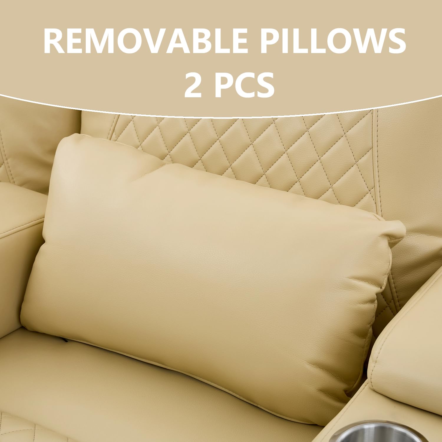 Premium Wall Hugger Recliner Sofa - 2-Seater PU Leather Home Theater Seating with Removable Armrests & Pillows - Perfect for Living Rooms, Home Theaters & RVs (Beige) | Comfortable Movie Nights & Family Relaxation
