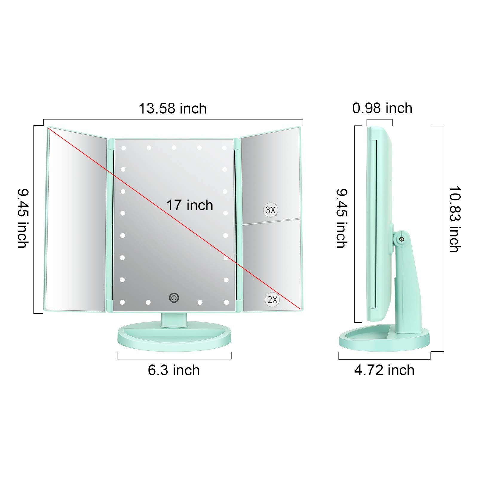 Tri-Fold LED Vanity Mirror - 21 Lights, 3X Magnification, Touch Control for Home & Travel Makeup