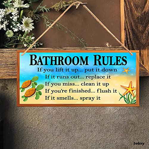 Beach Bathroom Rules Sign - Sea Turtles Wall Plaque for Coastal Decor