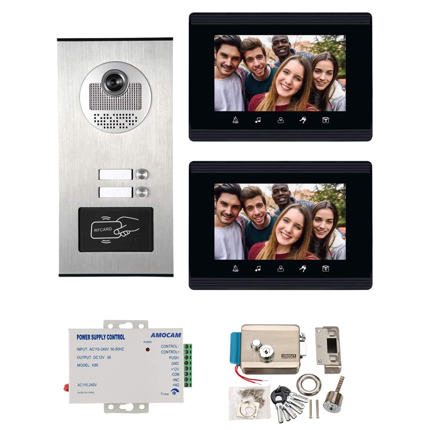 AMOCAM Video Doorbell Intercom System with Outdoor Camera, Indoor Monitor & Smart Lock - Home Security for Villa, Apartment & Office | Monitor Visitors & Secure Entry