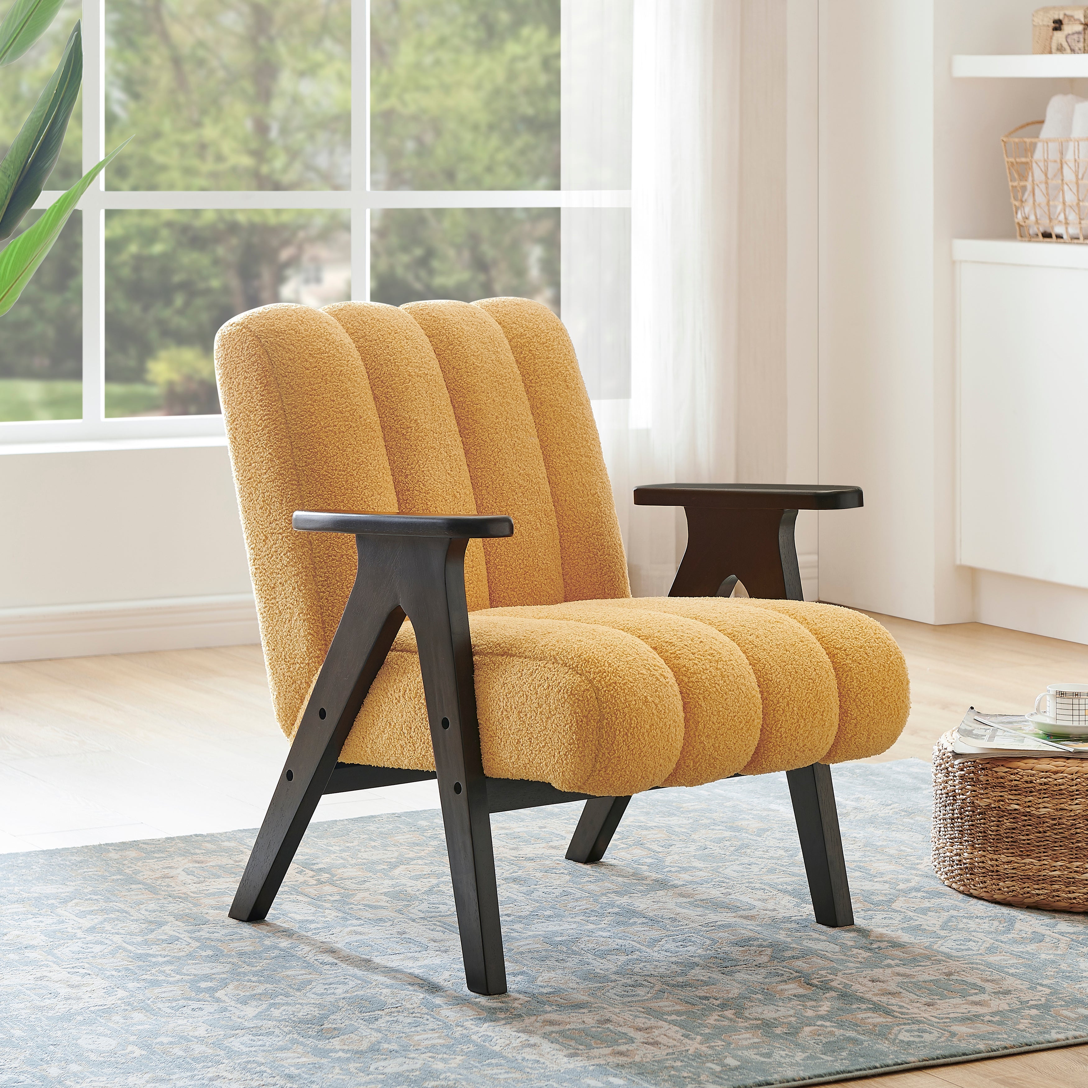 Roundhill Furniture Rella Modern Accent Chair with Espresso Wood Frame - Stylish Living Room Seating for Home Office, Lounge & Bedroom Decor