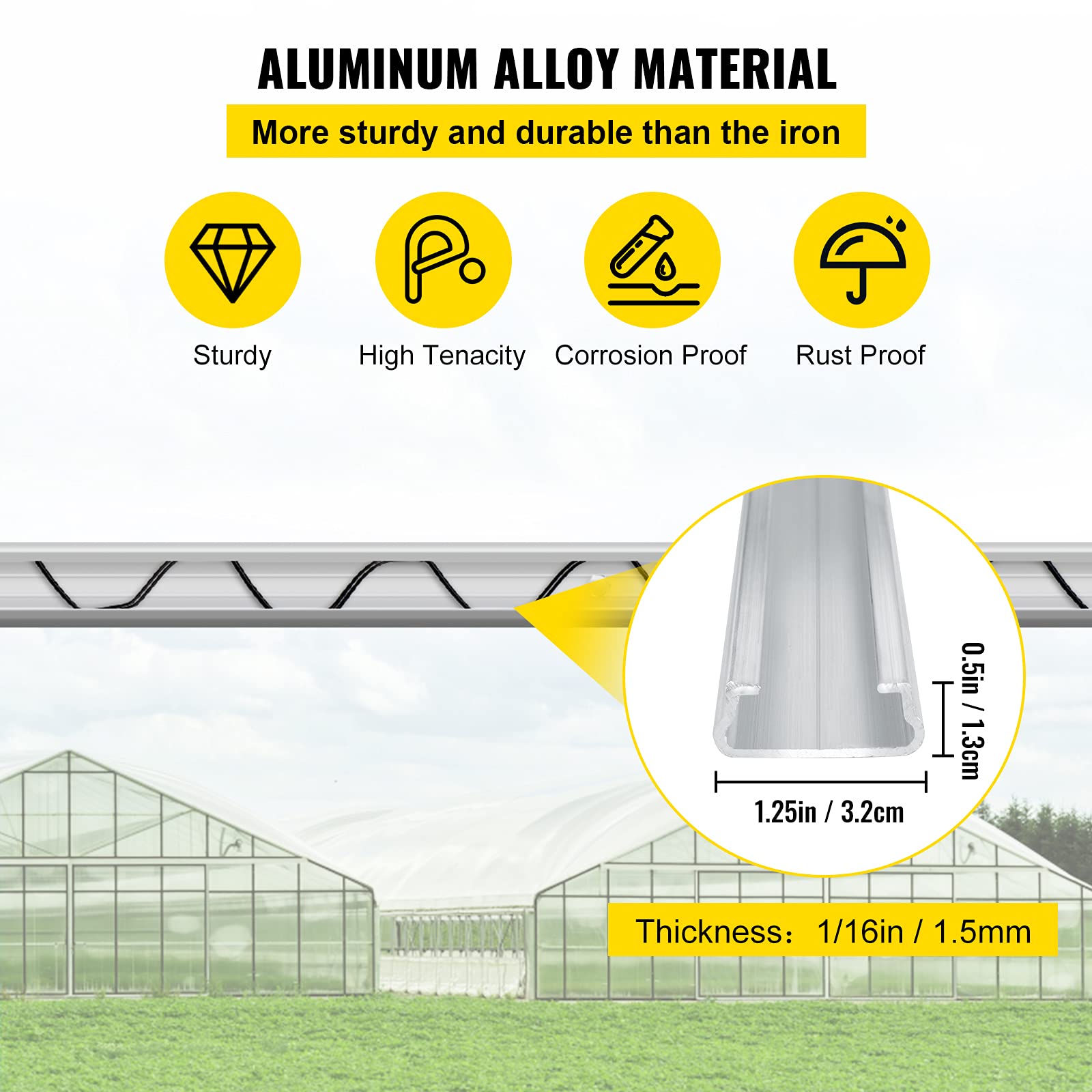 VEVOR 30-Pack Greenhouse Spring Wire & Lock Channel Kit - 6.56ft PE Coated Aluminum Alloy with Screws for Plastic Poly Film or Shade Cloth Attachment (Silver) - Perfect for DIY Greenhouse, Garden Plant Support, and Outdoor Shade Structures