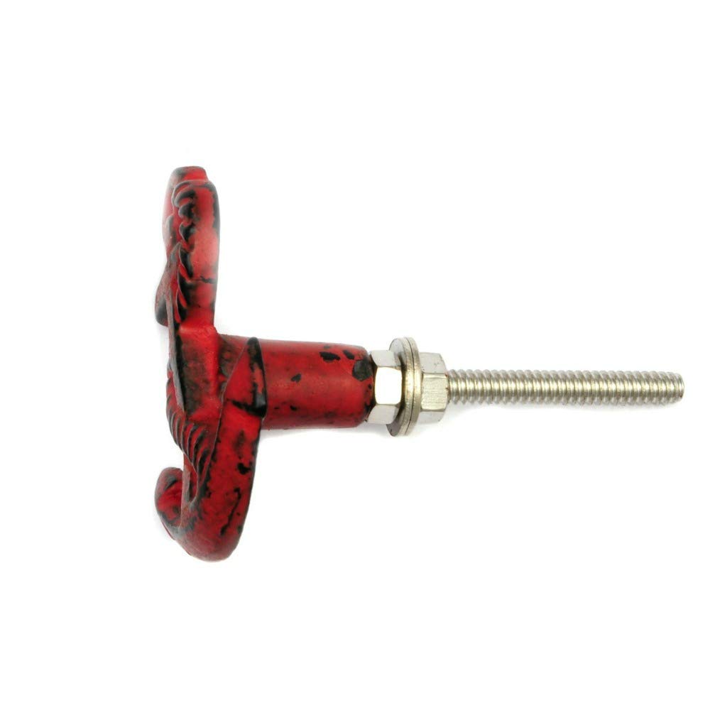 Set of 4 Vintage Cast Iron Anchor Cabinet Knobs - Distressed Red Finish for Rustic Kitchen & Bathroom Hardware Upgrade