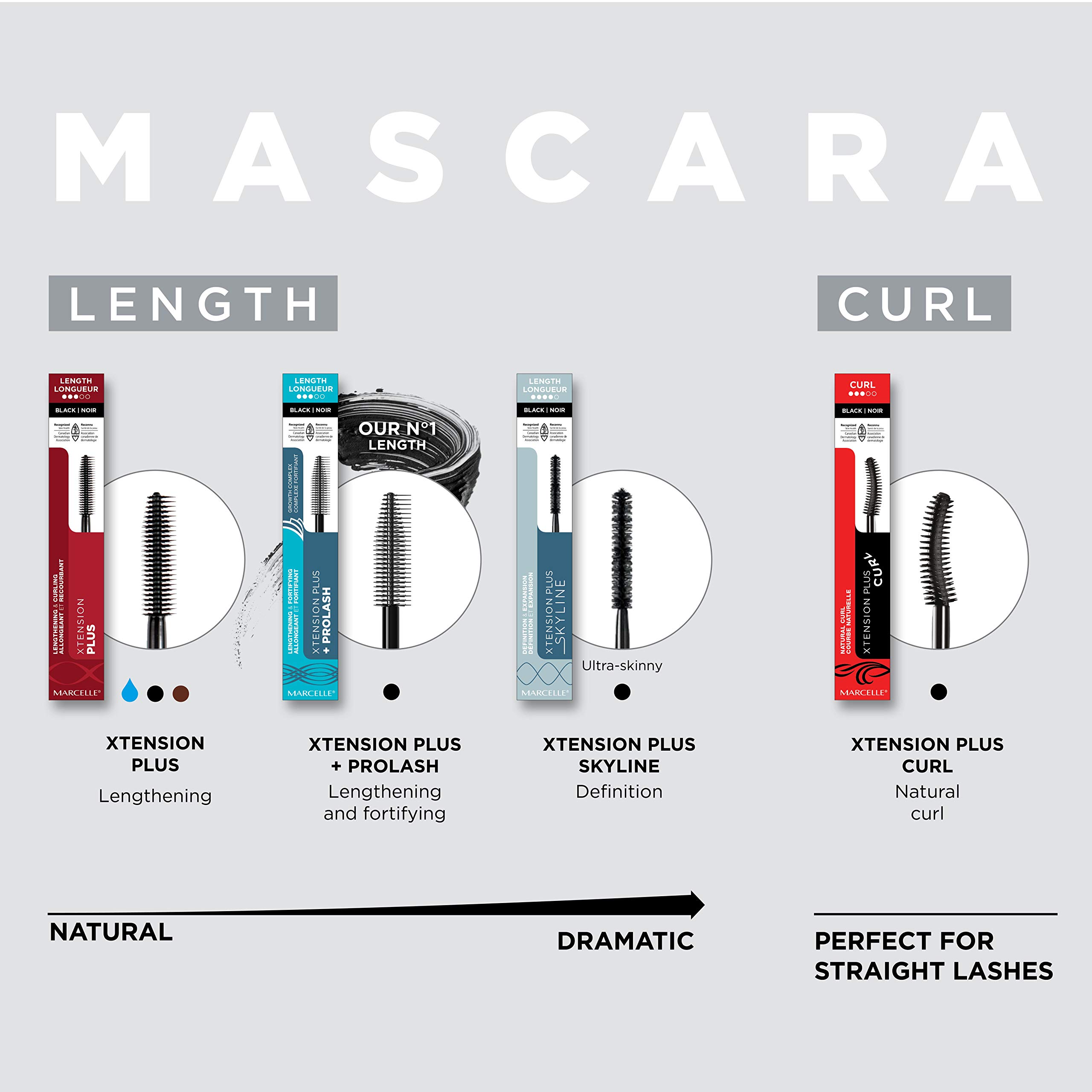 Marcelle Xtension Plus + Pro Lash Growth Complex Mascara - Black Volumizing & Lengthening Mascara for Long Lashes - 1 Tube (0.28 oz) - Perfect for Everyday Wear & Special Occasions