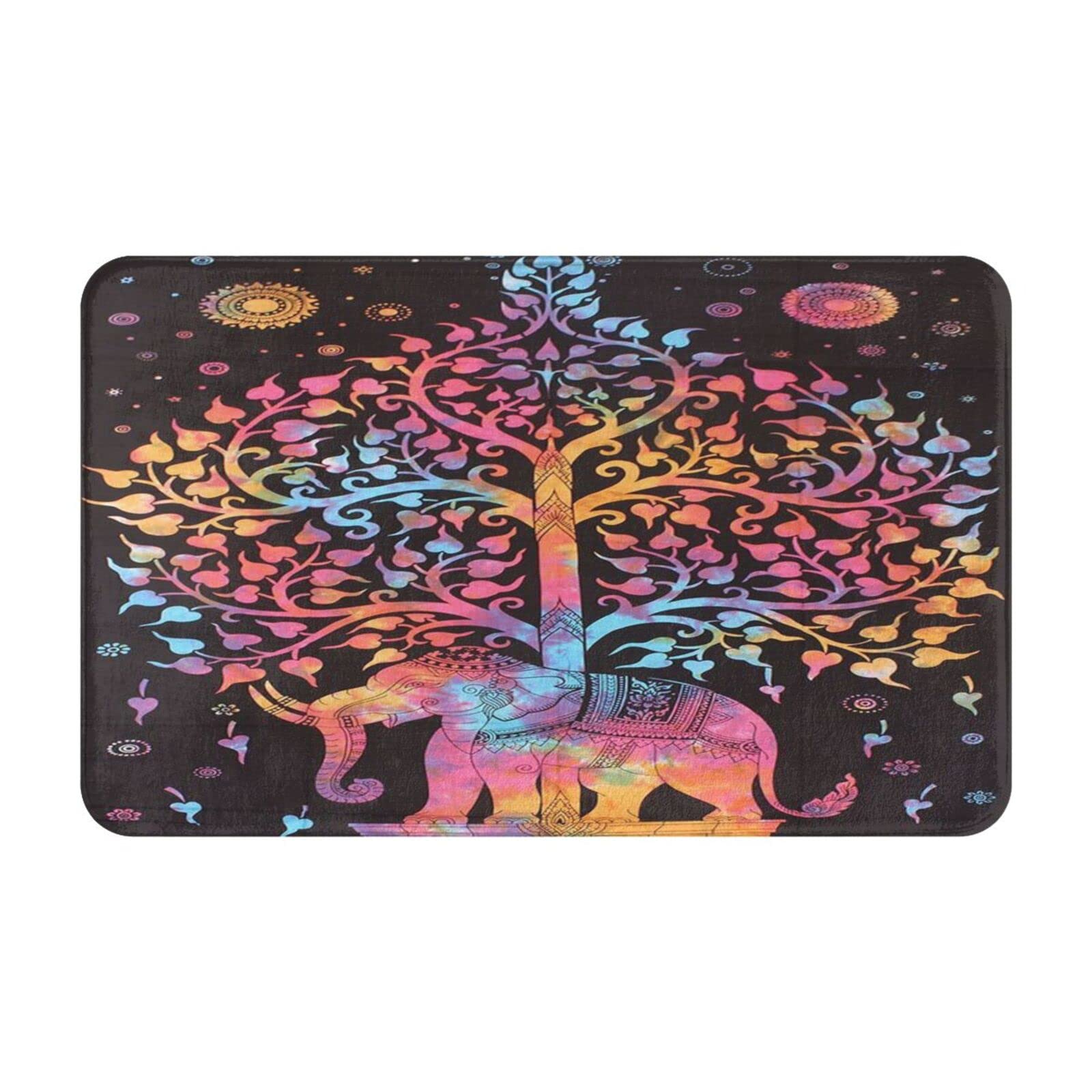 Tie Dye Elephant Printed Non-Slip Bath Mat - Ultra Absorbent Bathroom Rug & Door Mat, 19.5