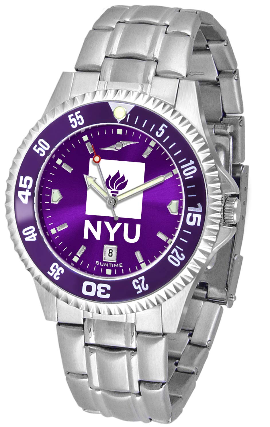 New York University Violets Men's Competitor Steel Watch with AnoChrome Color Bezel - Perfect for Game Day, Campus Events & Alumni Gifts