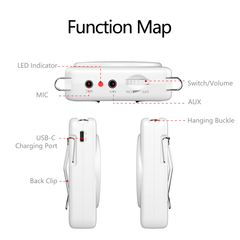 NORWII Mini Voice Amplifier Microphone Headset - 30W Portable Speaker with 3H Quick Charge & 30H Playtime - Wireless Mic for Teachers, Tour Guides, Public Speaking - Ideal for Classrooms, Presentations & Outdoor Events (White)