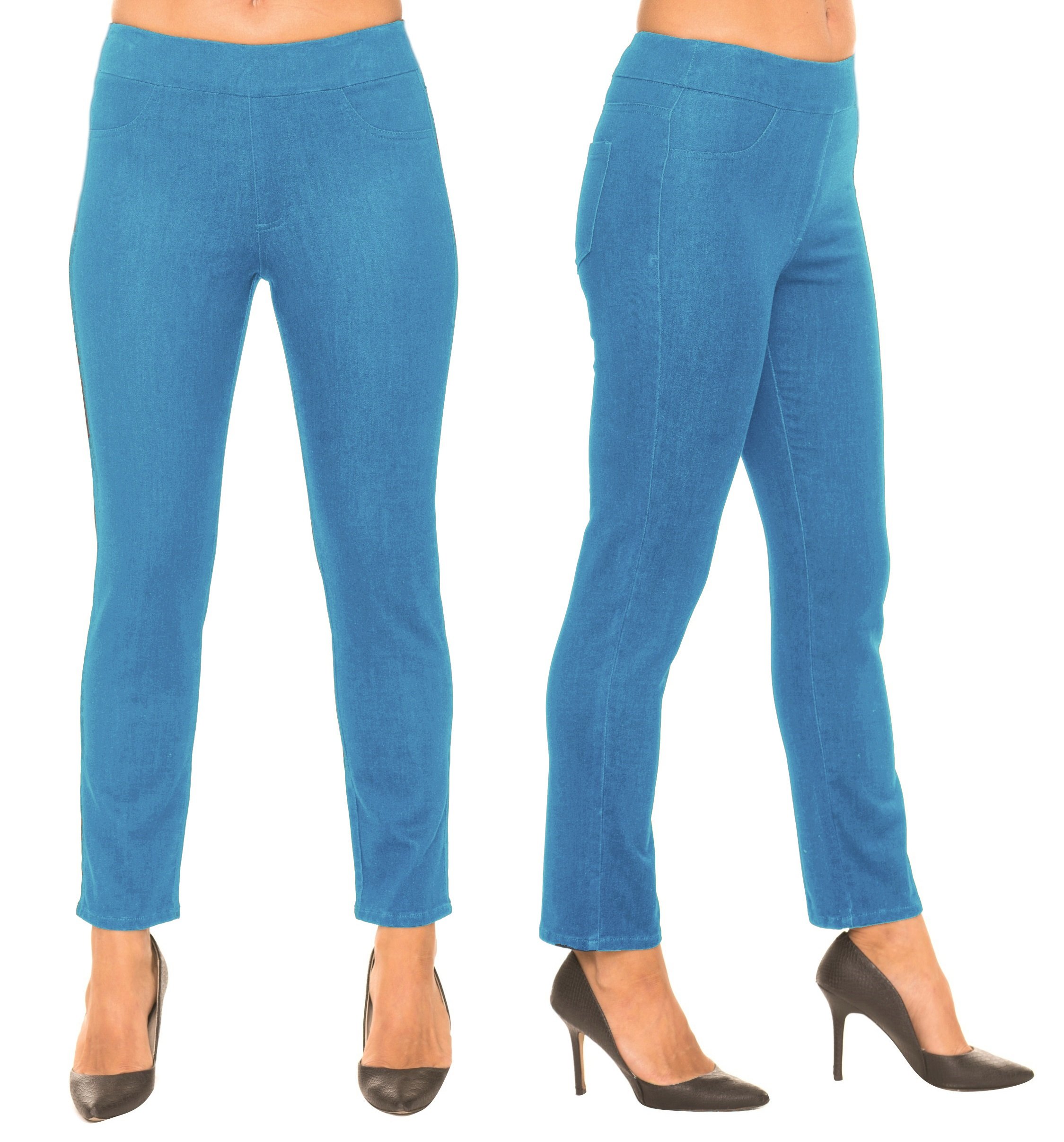 Lior Paris Women's SAGE Tapered Leg Pull-On Pants - Enzyme Wash Vintage Blue Denim with Functional Back Pockets | Comfortable Stretch Jeans for Casual Wear, Office & Everyday Outfits
