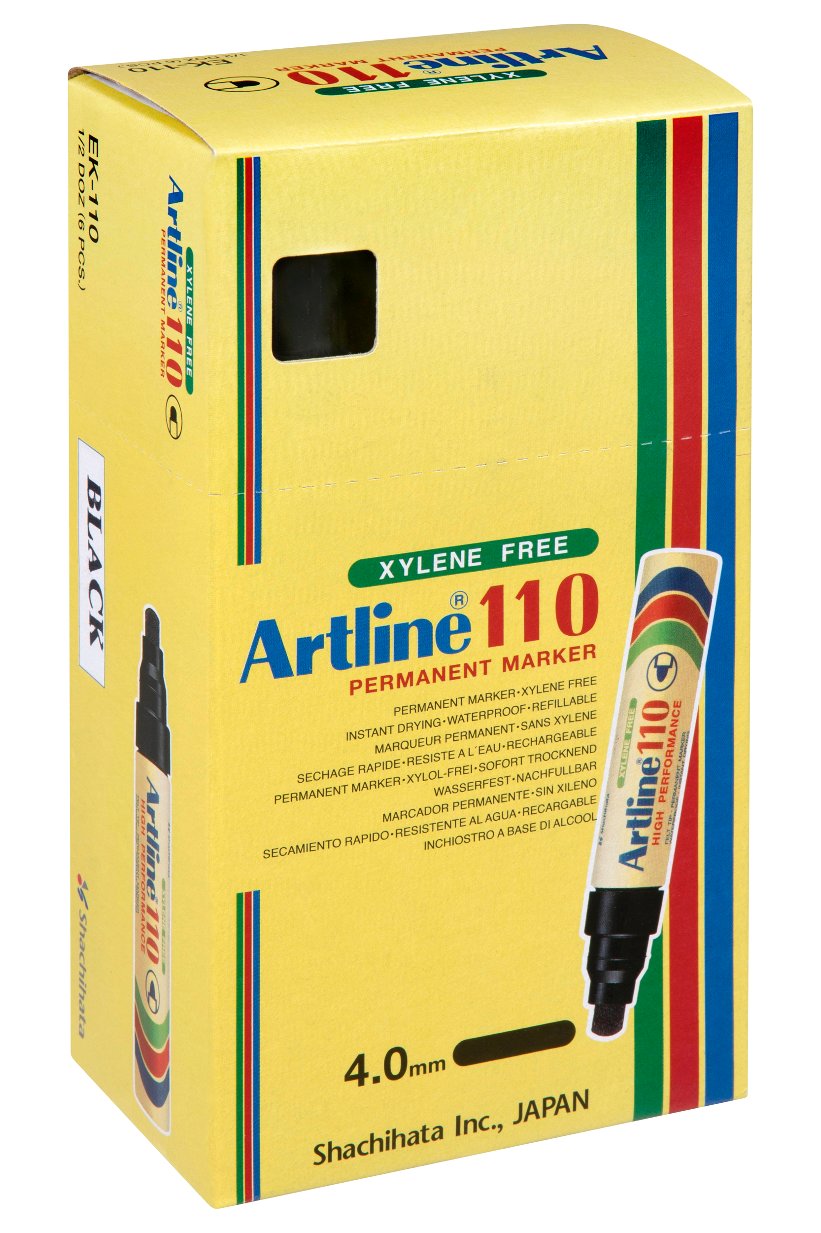 Artline 110 Permanent Marker - 4mm Bullet Tip, Black Ink, Pack of 6 - Ideal for Office, School, Crafts & DIY Projects
