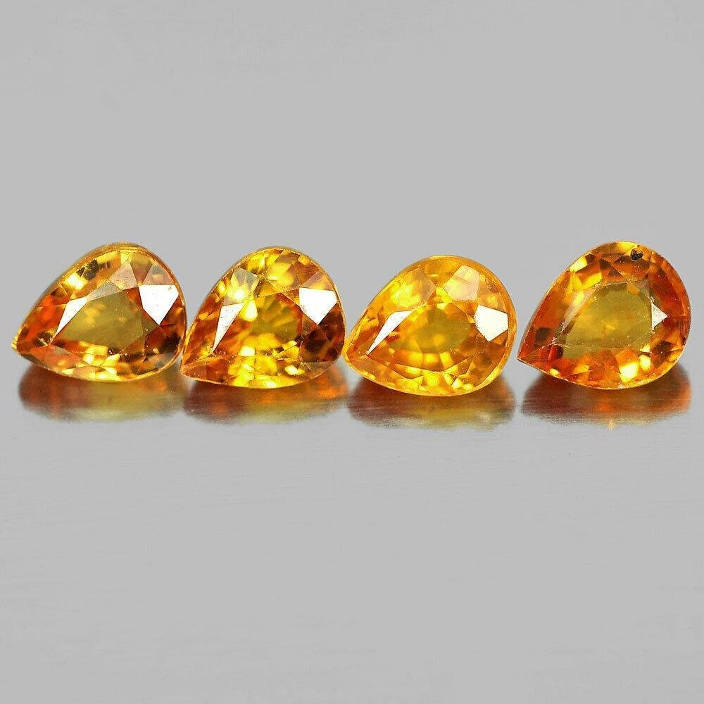 Natural Vivid Medium Orange Songea Sapphire 5x4mm Pear Loose Stones (1.90tcw, 4 Pieces) - September Birthstone, VS Clarity - Perfect for Jewelry Making, Engagement Rings & Birthstone Gifts