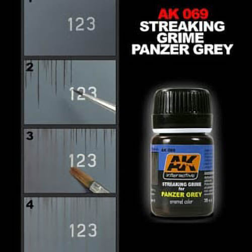 AK Interactive AK069 Weathering Streaking Grime for Panzer Grey Vehicles - 35mL Enamel Paint - Perfect for Model Tank & Military Vehicle Weathering Effects - DIY Scale Modeling & Miniature Painting Supplies