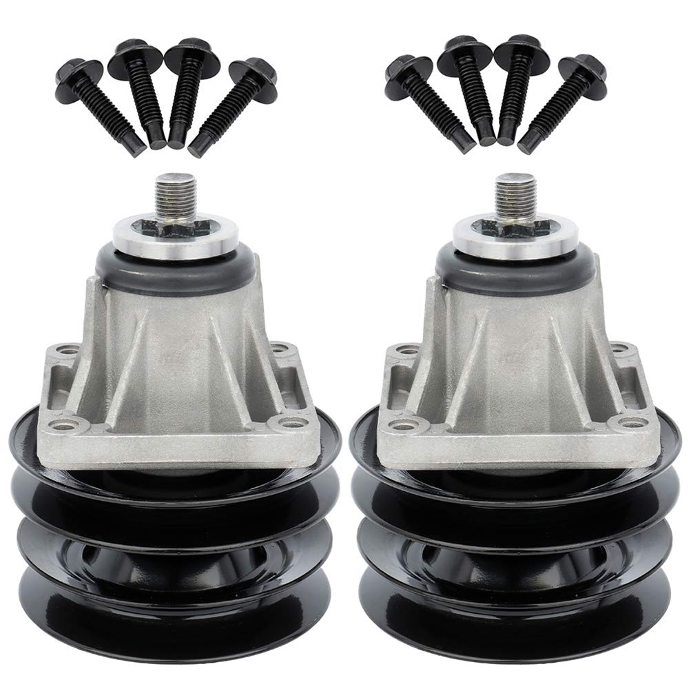SCITOO 2-Pack Lawn Mower Spindles with Pulley Bolt - Replacement Spindle Assembly for MTD & Cub Cadet Models 618-0241, 918-0241, 285-860 - Perfect for DIY Lawn Mower Repairs and Maintenance