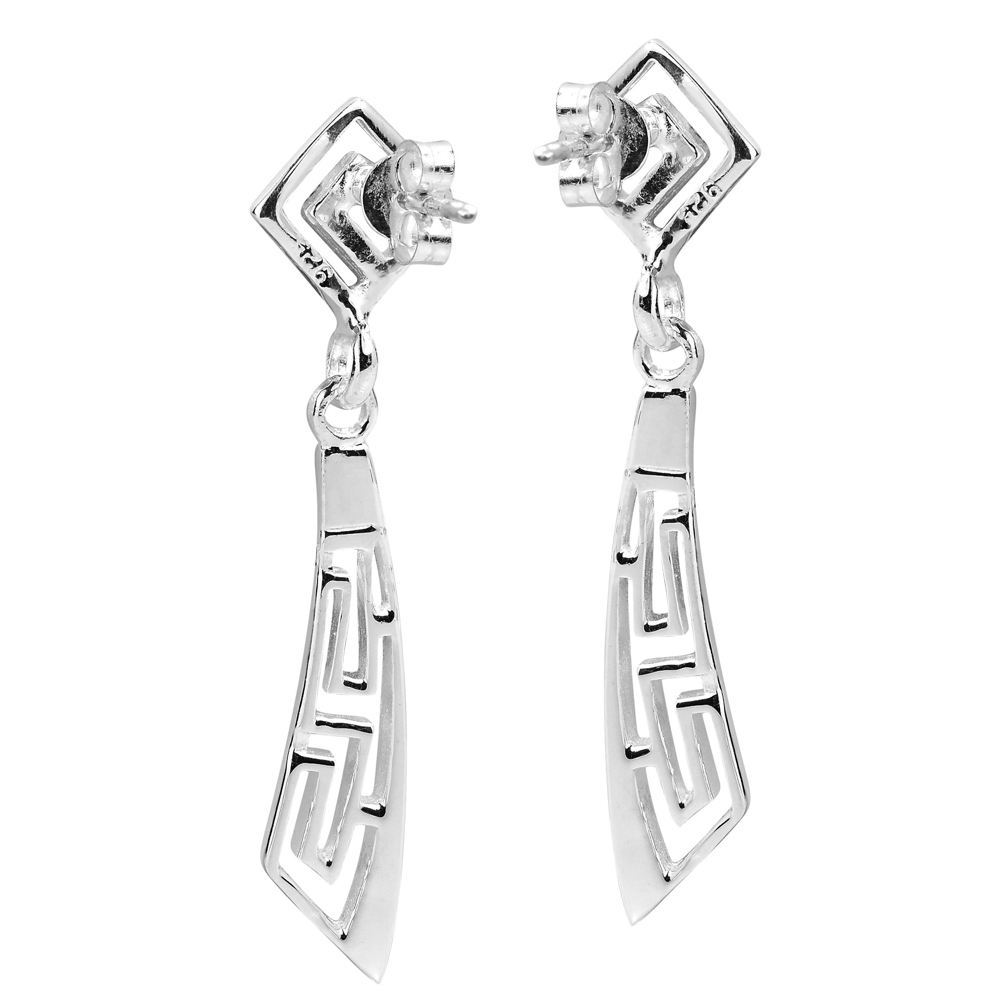 AeraVida Enchanting Abstract Greek Key Style .925 Sterling Silver Dangle Earrings for Women | Elegant Everyday Jewelry for Office, Date Night & Special Occasions
