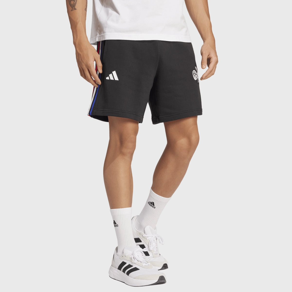 Adidas France Rugby 3 Stripe Shorts for Men - Black Athletic Training Shorts with Side Pockets | Perfect for Rugby, Gym Workouts & Casual Wear