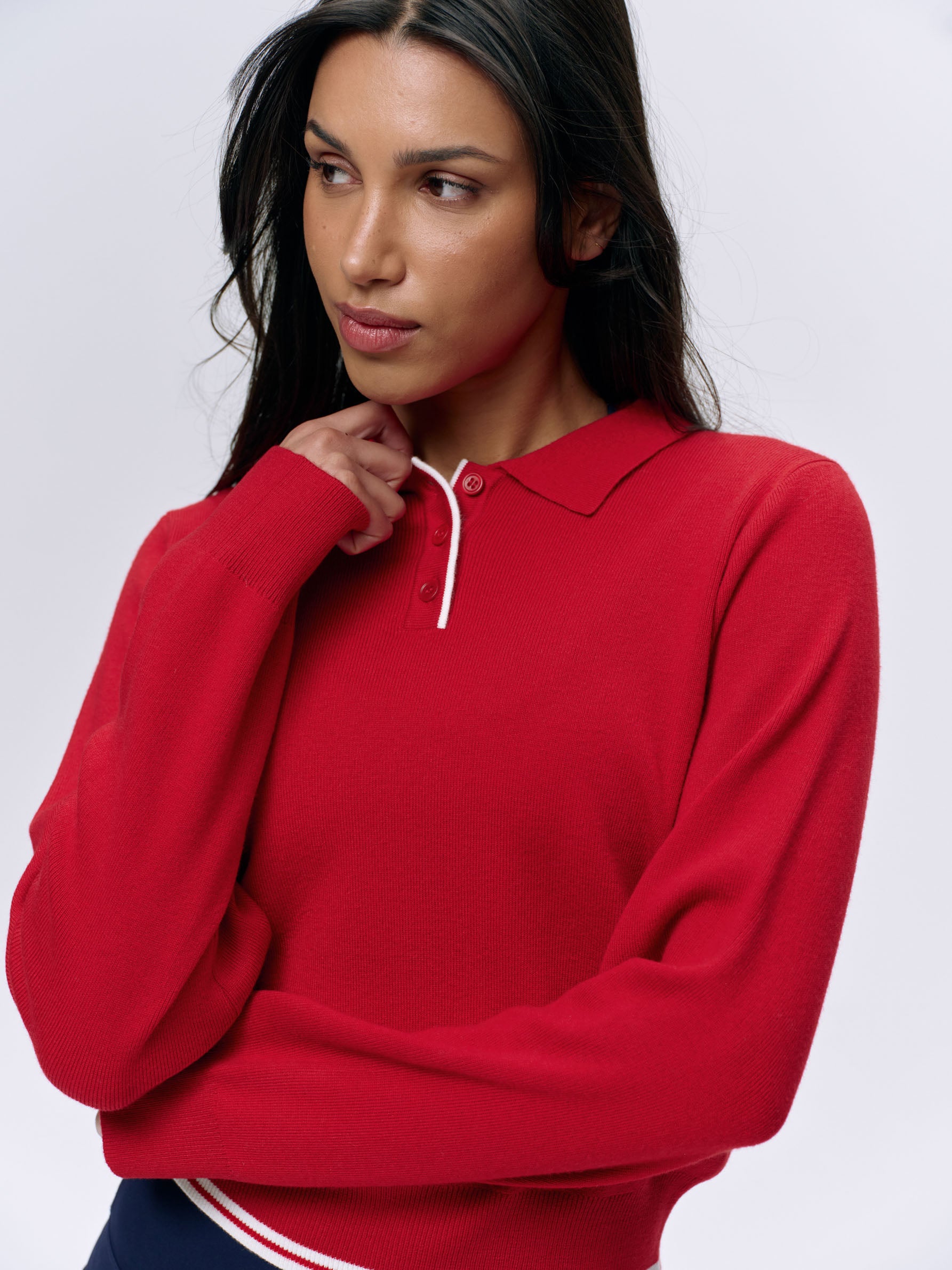 Classic Red Button-Up Knit Crop Sweatshirt for Women - Stylish Collar Design, Casual & Cozy Fall Outfit Essential for Layering or Streetwear Fashion