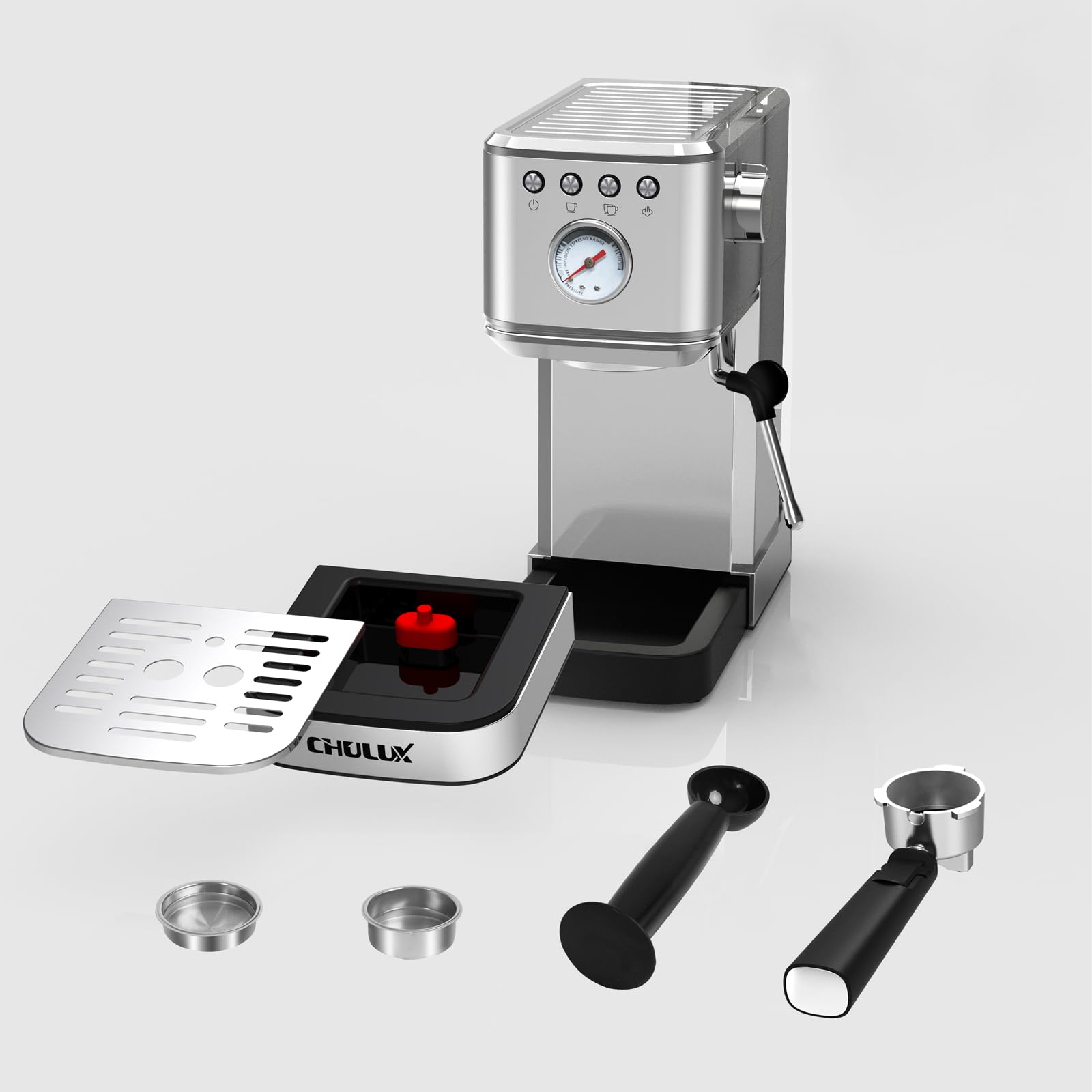 CHULUX 20 Bar Professional Slim Espresso Coffee Machine with Milk Frother - Semi Automatic Italian Pump Espresso Maker for Home, Cappuccino & Latte - Perfect for Small Kitchens & Office Coffee Breaks