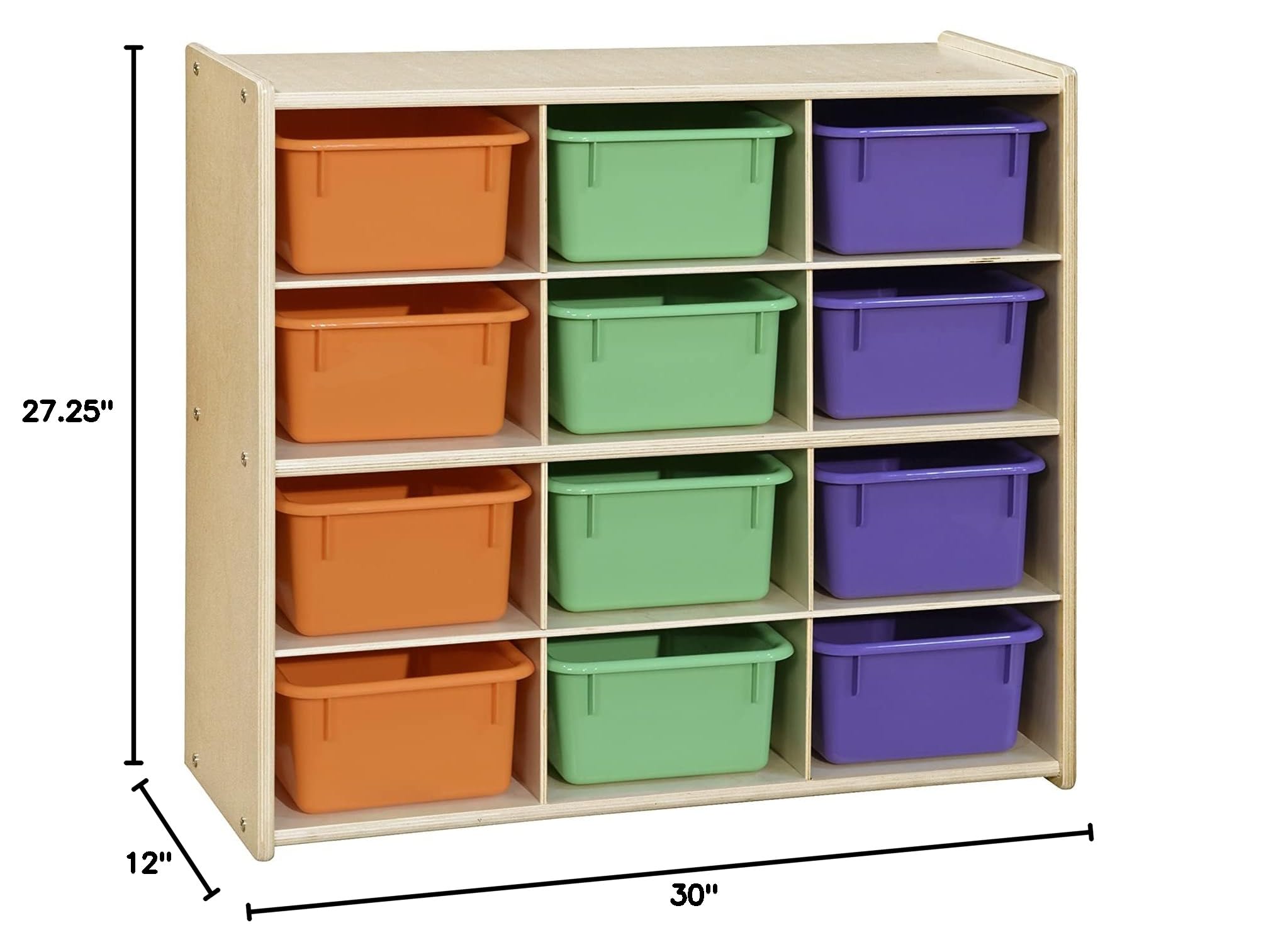 Contender 12-Tray Storage Organizer with Assorted Pastel Trays | Montessori Kids Cubby Shelf Unit for Home, Office & Classroom | Fully Assembled Toy Storage for Playroom, Kindergarten & Daycare