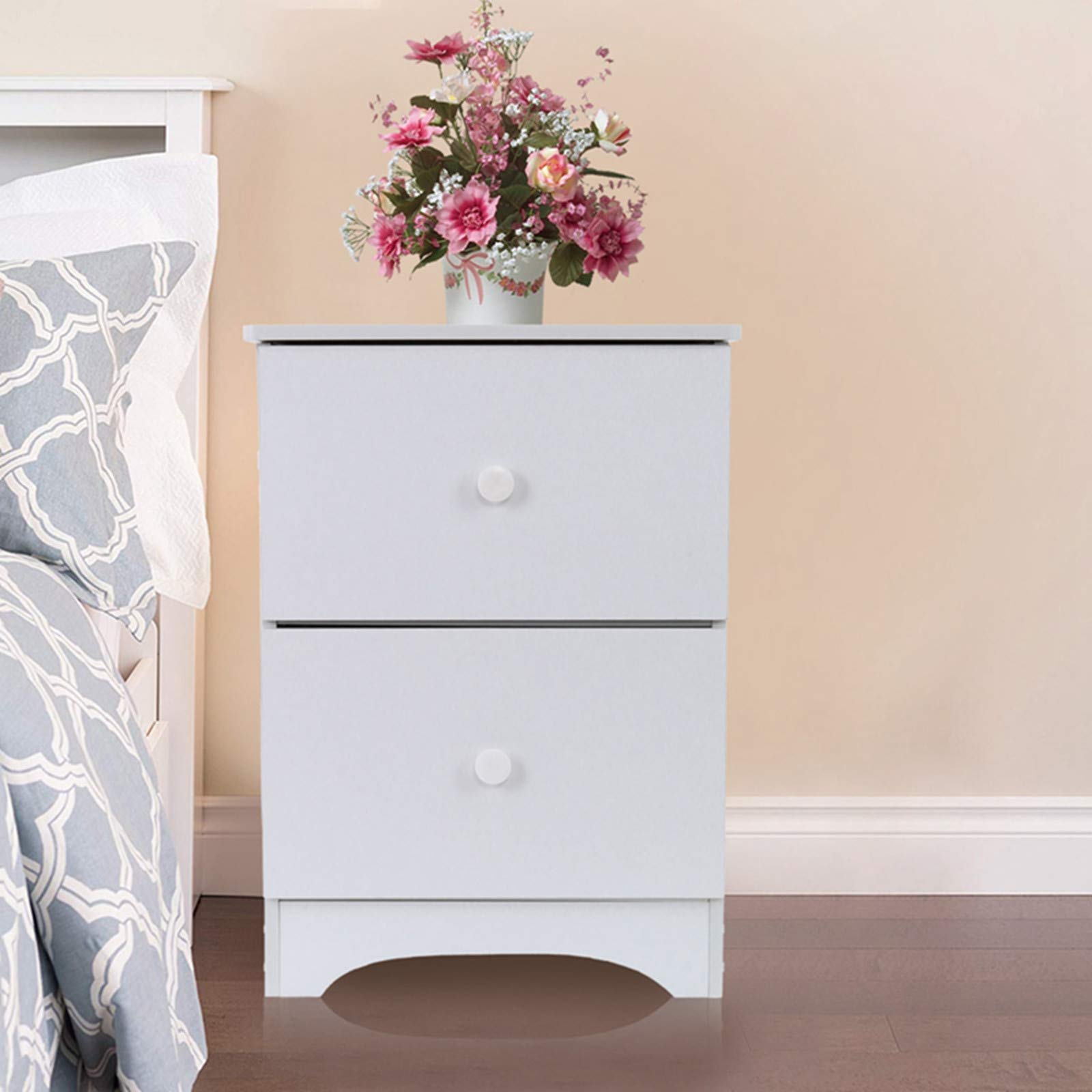 Modern White Nightstand with 2 Drawers - Bedside Table for Bedroom, Living Room & Office - Compact Storage Cabinet with Shelf & Organizer - Perfect for Books, Lamps & Bedroom Essentials