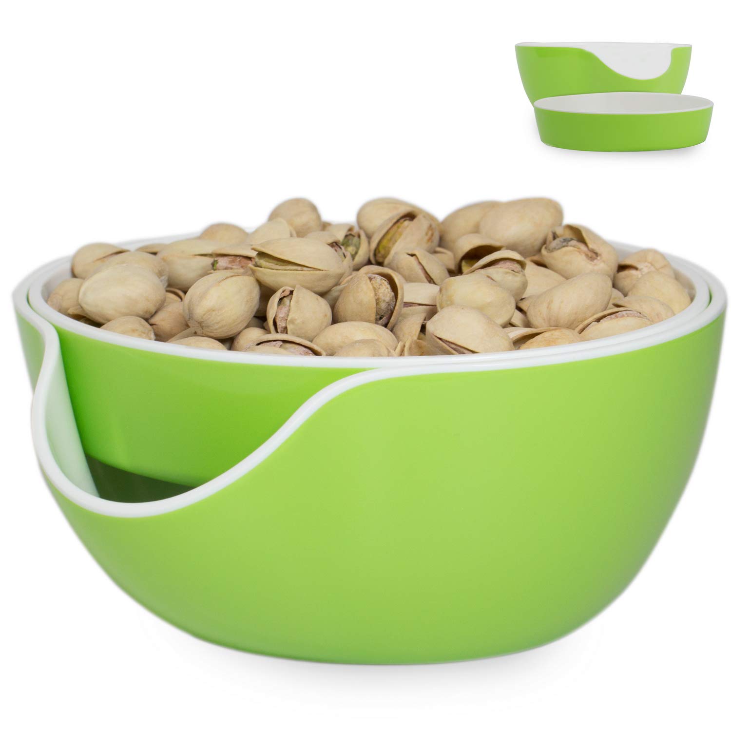 Premium Pistachio Bowl - Double Peanut Serving Dish for Nuts, Seeds & Candy Storage - Eco-Friendly Green Snack Bowl for Parties, Movie Nights & Home Decor