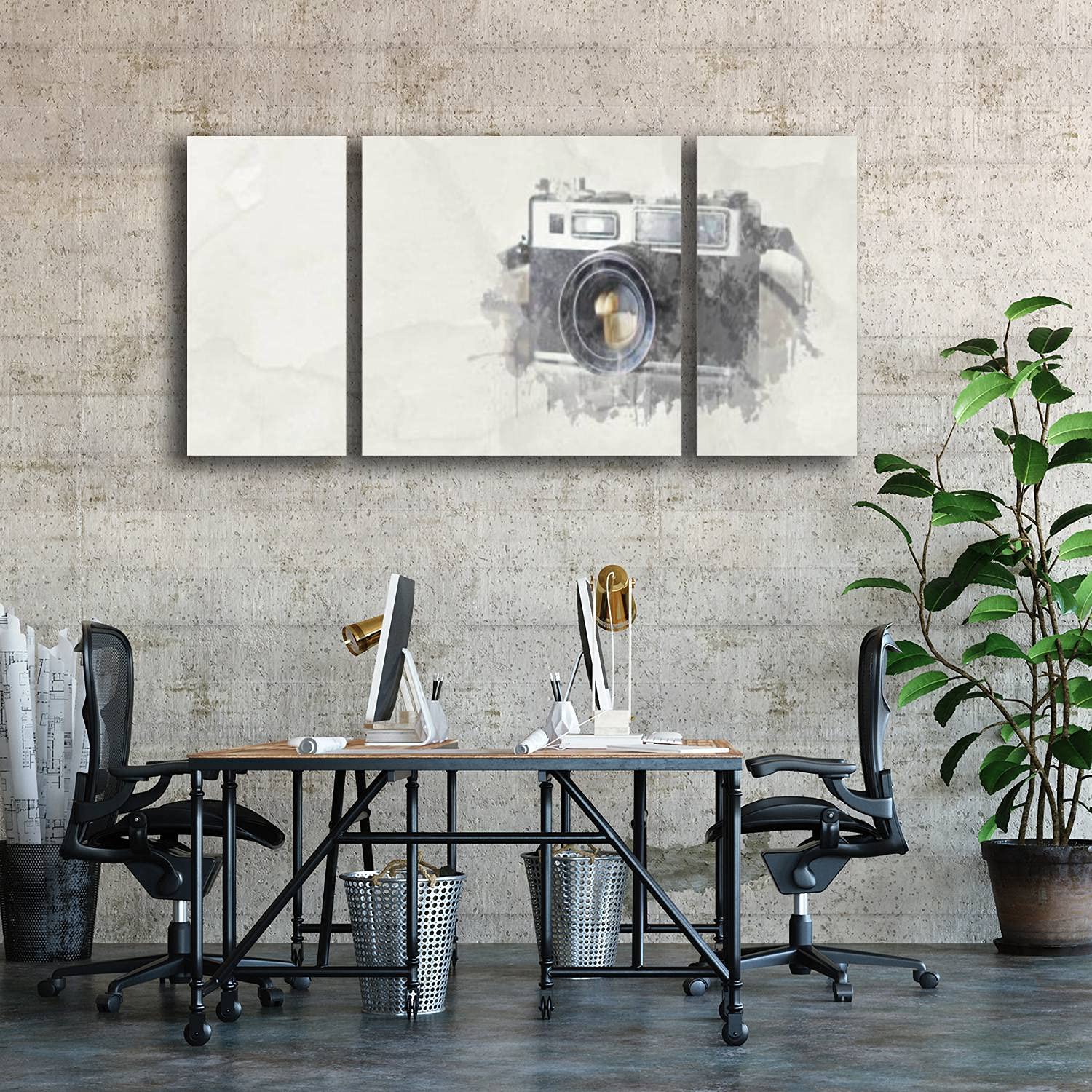 Vintage SLR Camera Style 3D Canvas Wall Art - 3 Panel Framed Photography Print for Home & Office Decor | Ready to Hang | Perfect for Living Room, Bedroom & Workspace Wall Decoration