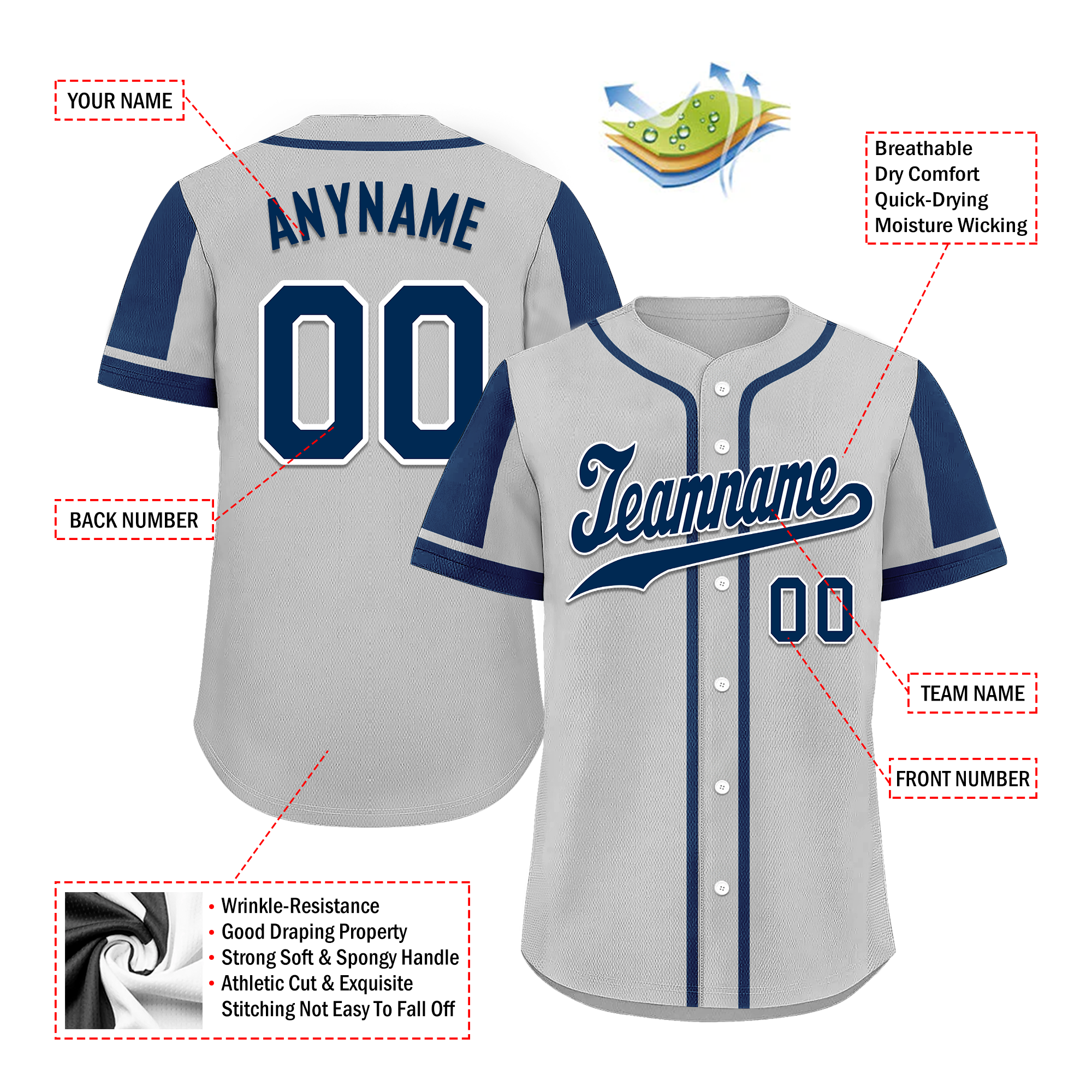 Custom Gray Blue Raglan Sleeves Personalized Authentic Baseball Jersey - BSBJ01 D017178 for Sports Fans, Team Uniforms & Casual Wear