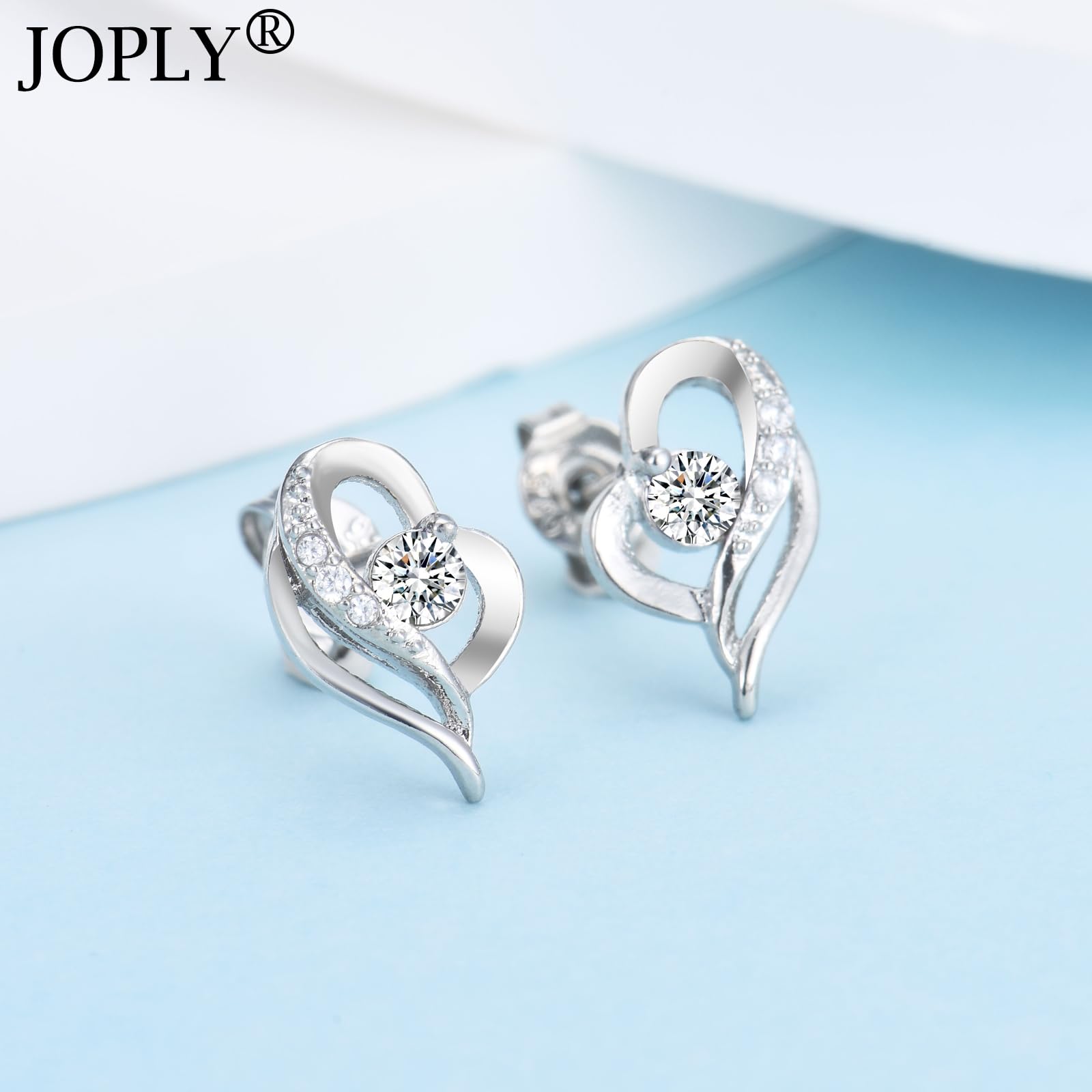 Hypoallergenic Sterling Silver Heart Stud Earrings with Cubic Zirconia for Women - Elegant Jewelry Gift for Birthday, Christmas & Anniversary - Perfect for Daily Wear, Date Night & Special Occasions