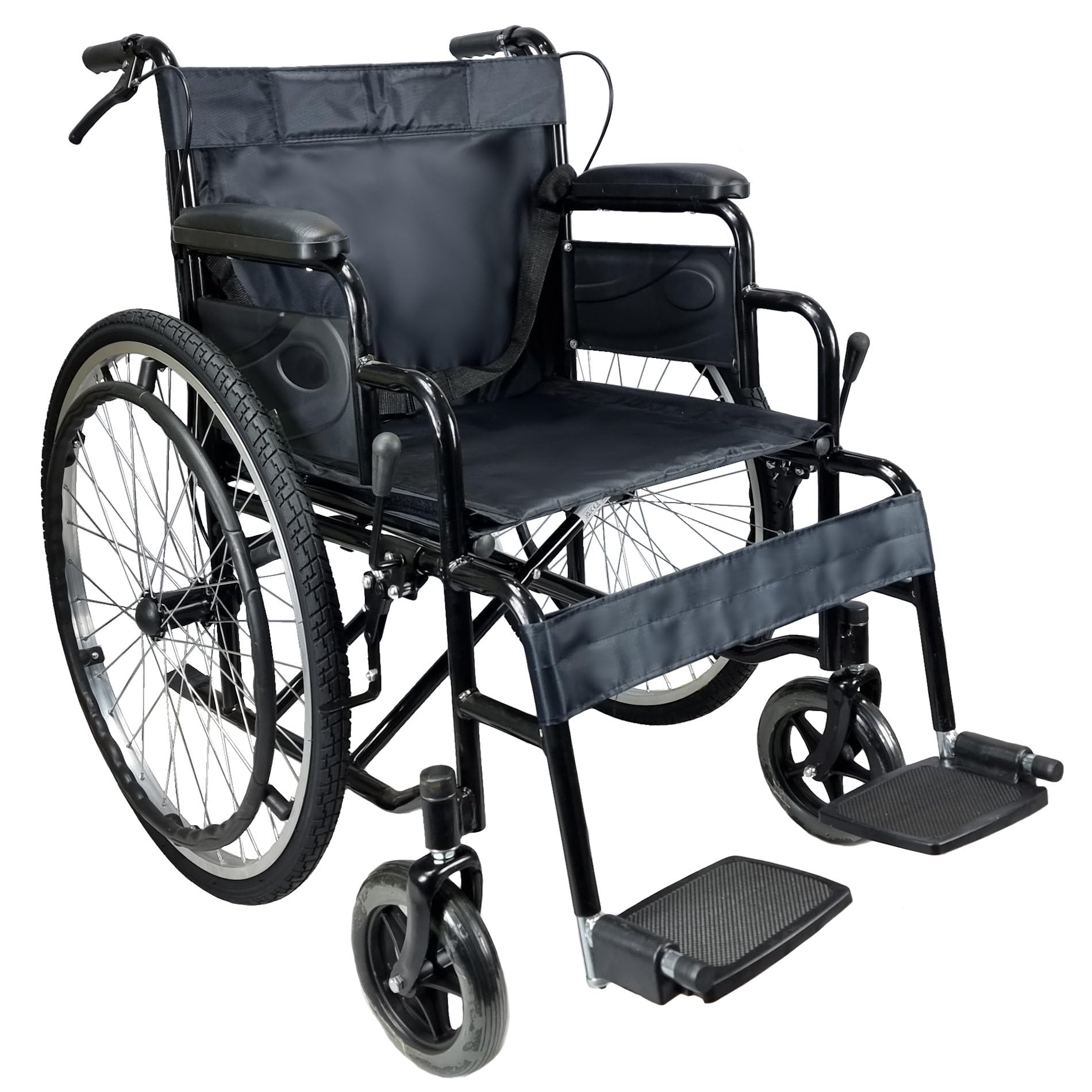 FreeToBe Lightweight Folding Wheelchair with Self-Propelled Large Wheels, Adjustable Footrest & Armrest, Locking Brakes - Portable Mobility Aid for Seniors & Disabled (Black) - Ideal for Indoor/Outdoor Use, Travel & Daily Activities