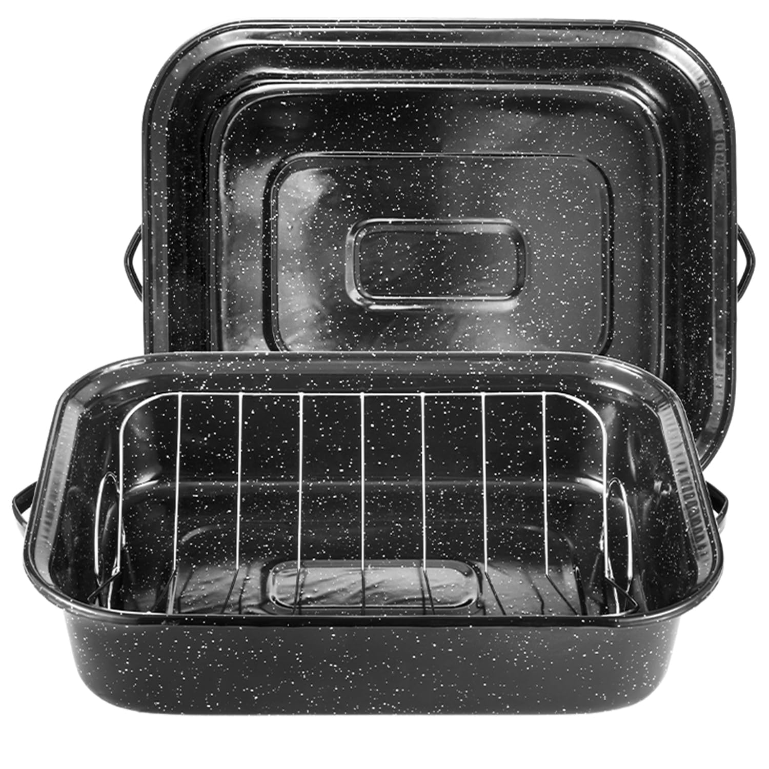 21 Inch Extra Large Roasting Pan with V-Rack & Lid - 25 lb Capacity Heavy Duty Rectangular Turkey Roaster for Baking, Grilling & Holiday Cooking - Perfect for Thanksgiving, Christmas & Family Gatherings