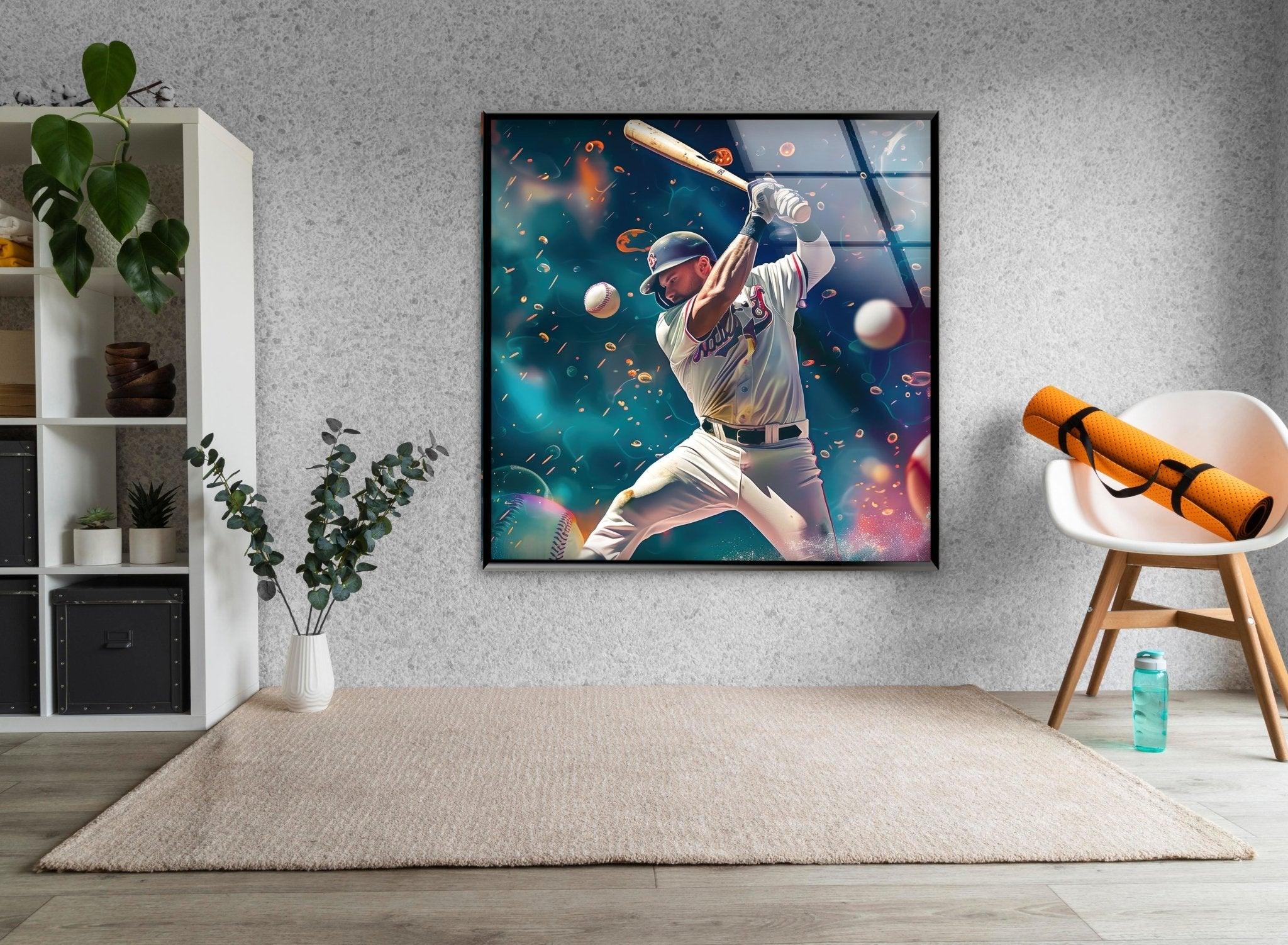 Baseball Player Glass Wall Art - Handmade Sports Decor for Home & Office - Perfect for Man Cave, Game Room, or Sports Bar