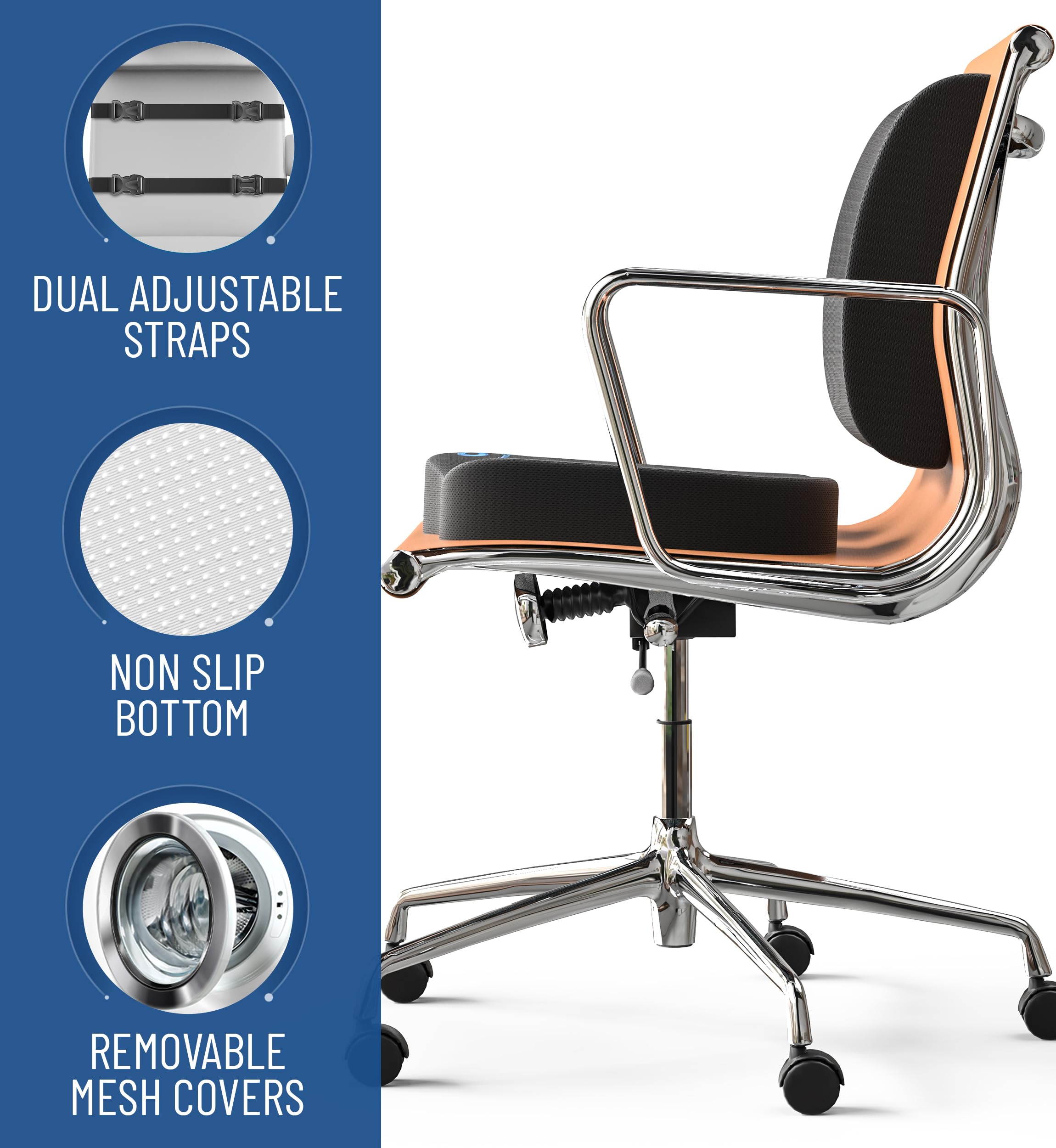 Everlasting Comfort Lumbar & Seat Cushion - Memory Foam for Office, Car & Travel - Back Support for Work & Driving