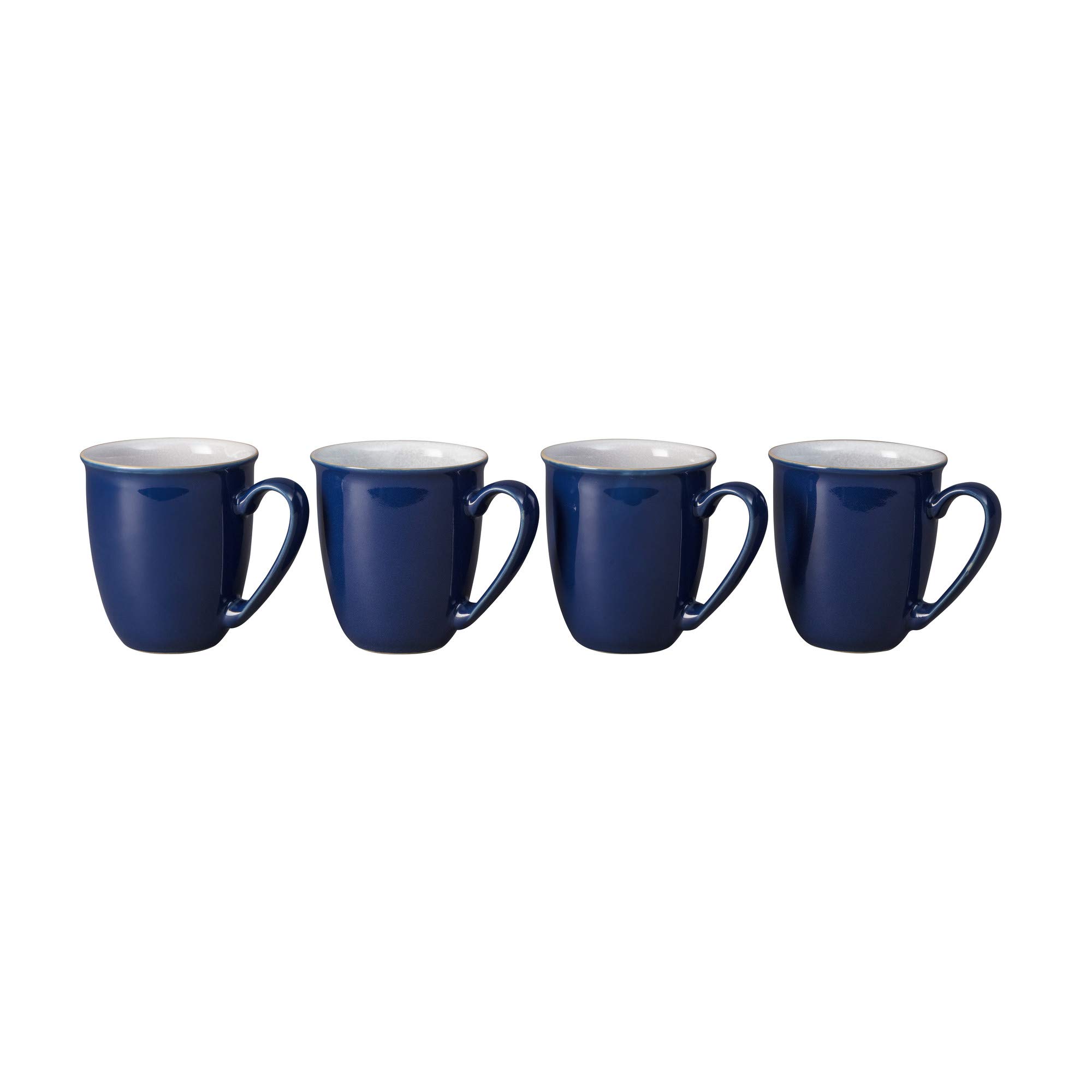 Denby Elements Dark Blue Coffee Mug Set of 4 - 330ml Stoneware Ceramic Tea Cups for Home, Office & Gifts - Dishwasher & Microwave Safe - Navy Blue & White - Chip Resistant - Perfect for Morning Coffee, Afternoon Tea or Office Breaks