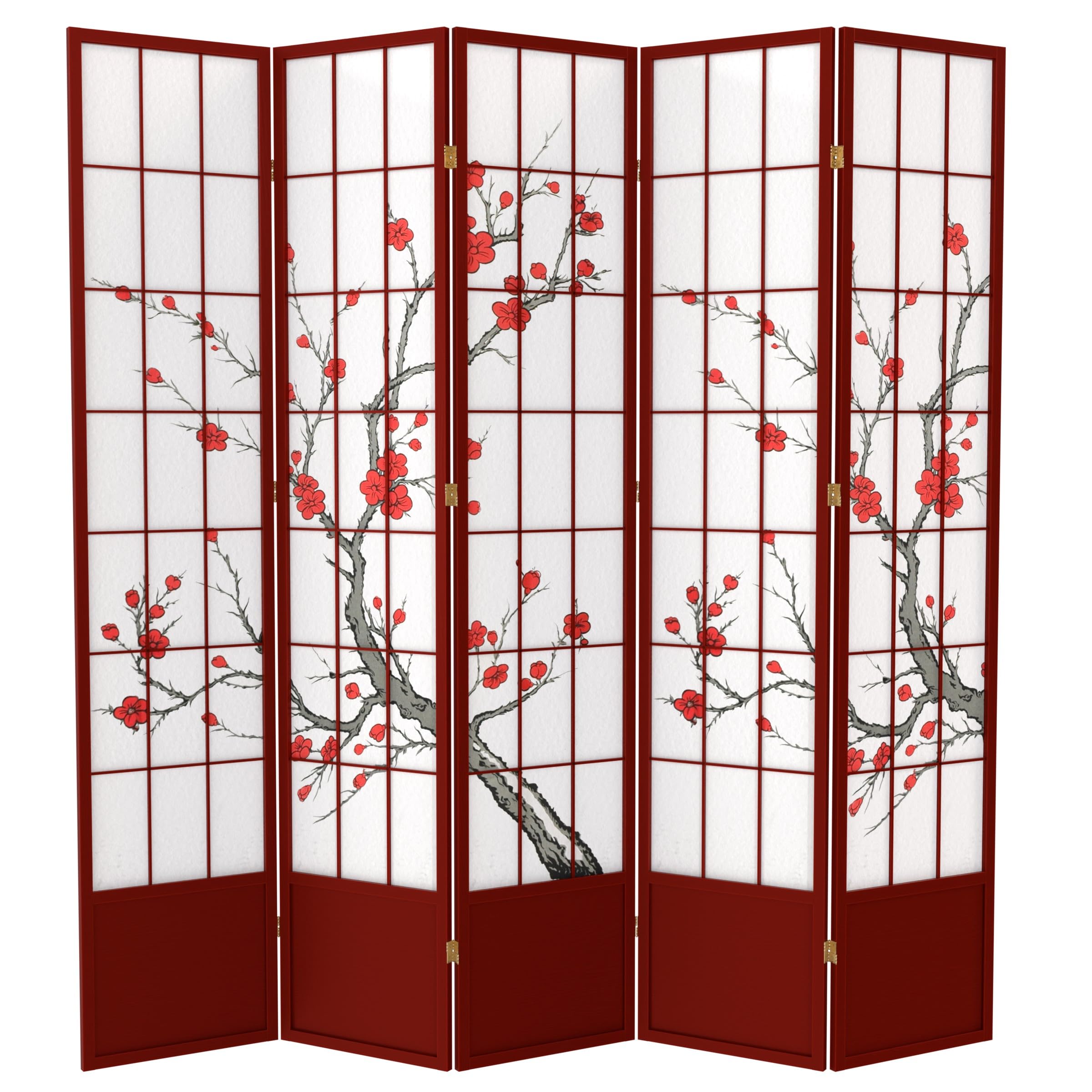 Red Lantern SS-84CBLSS Rosewood 5-Panel Room Divider Screen - Handcrafted Asian Style Privacy Partition for Living Room, Bedroom, or Office Decor