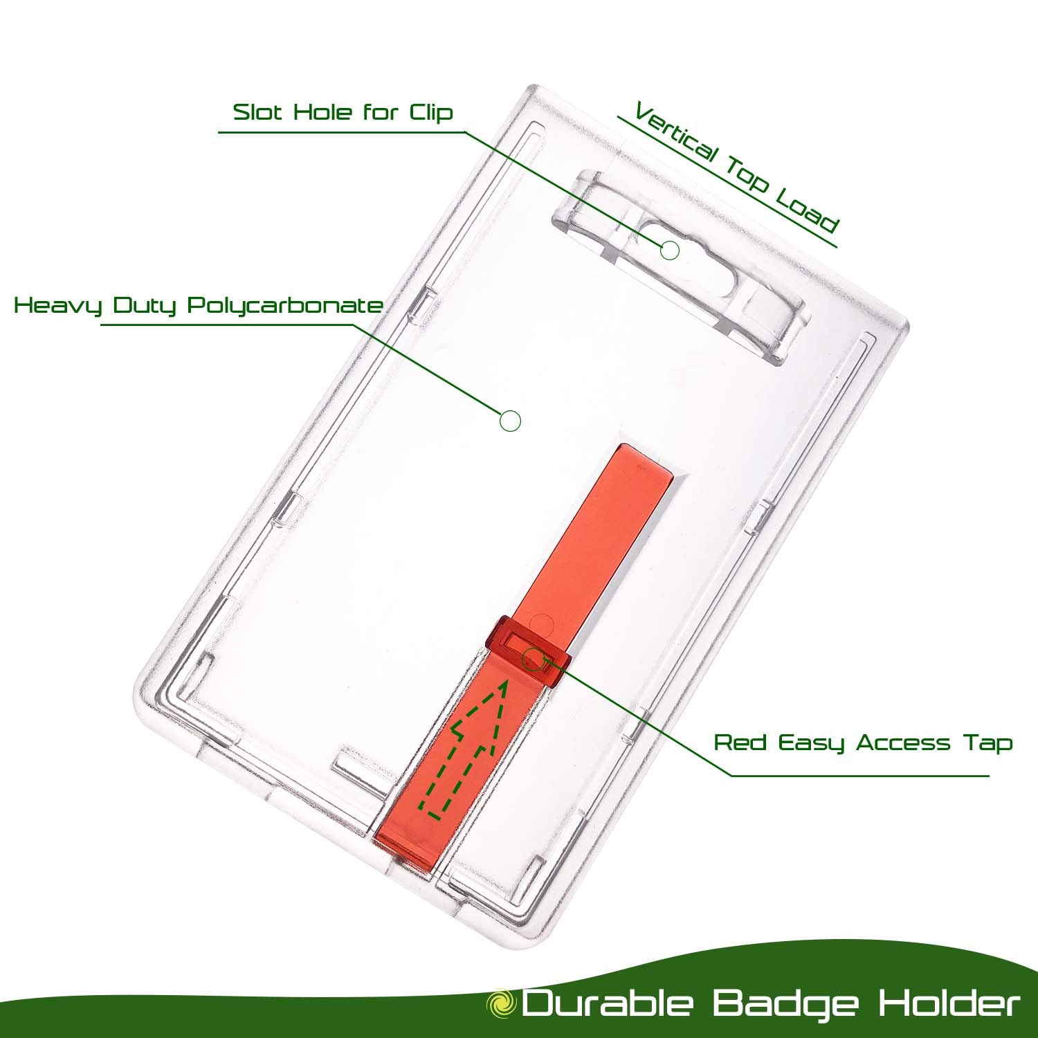 Vertical ID Card Badge Holder - 5 Pack with Red Extractor Slide for Office Security