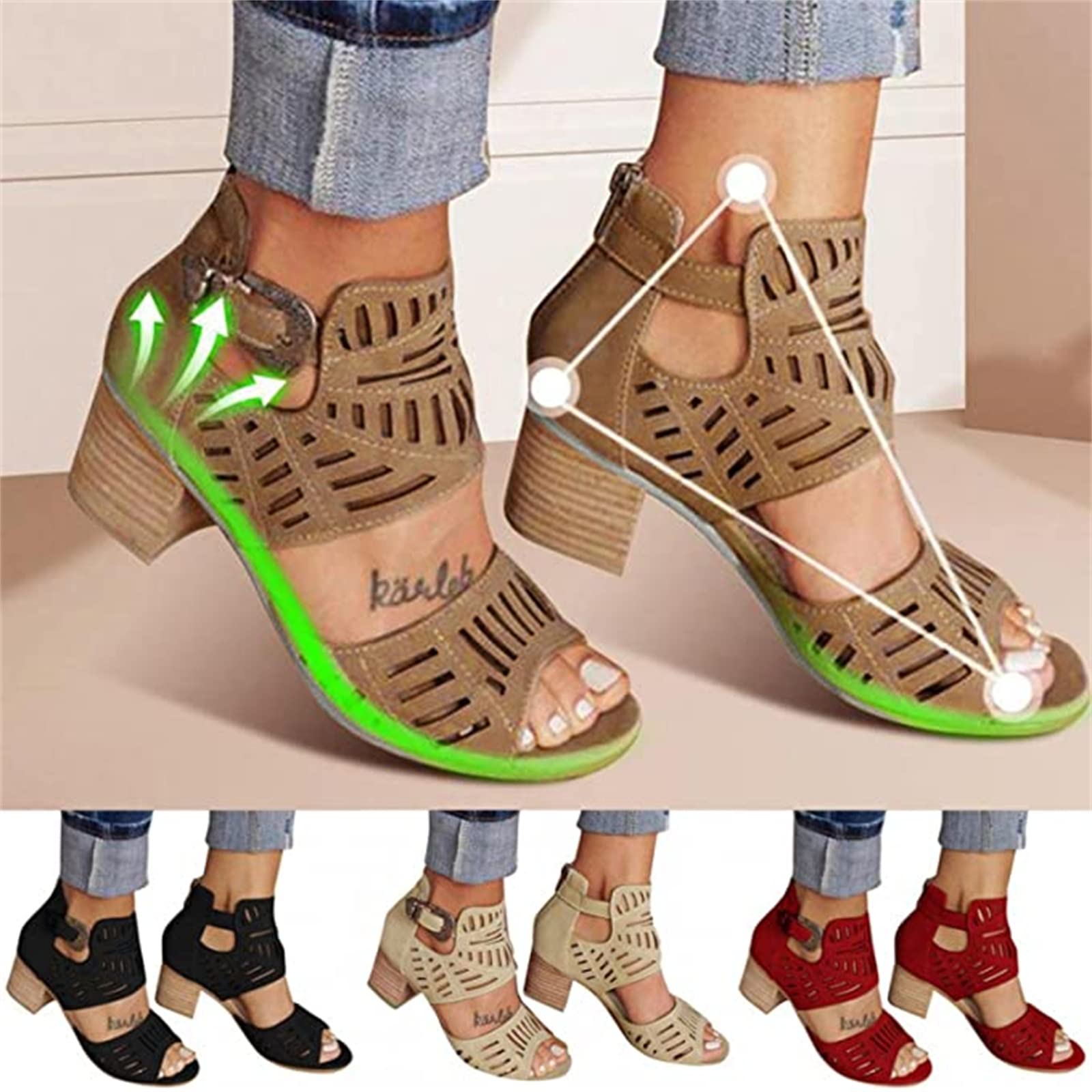Women's Fashion Ankle Strap Heel Sandals - Low Block Heel Open Toe Strappy Sandals for Casual & Dressy Summer Outfits | Perfect for Beach, Vacation, and Date Night