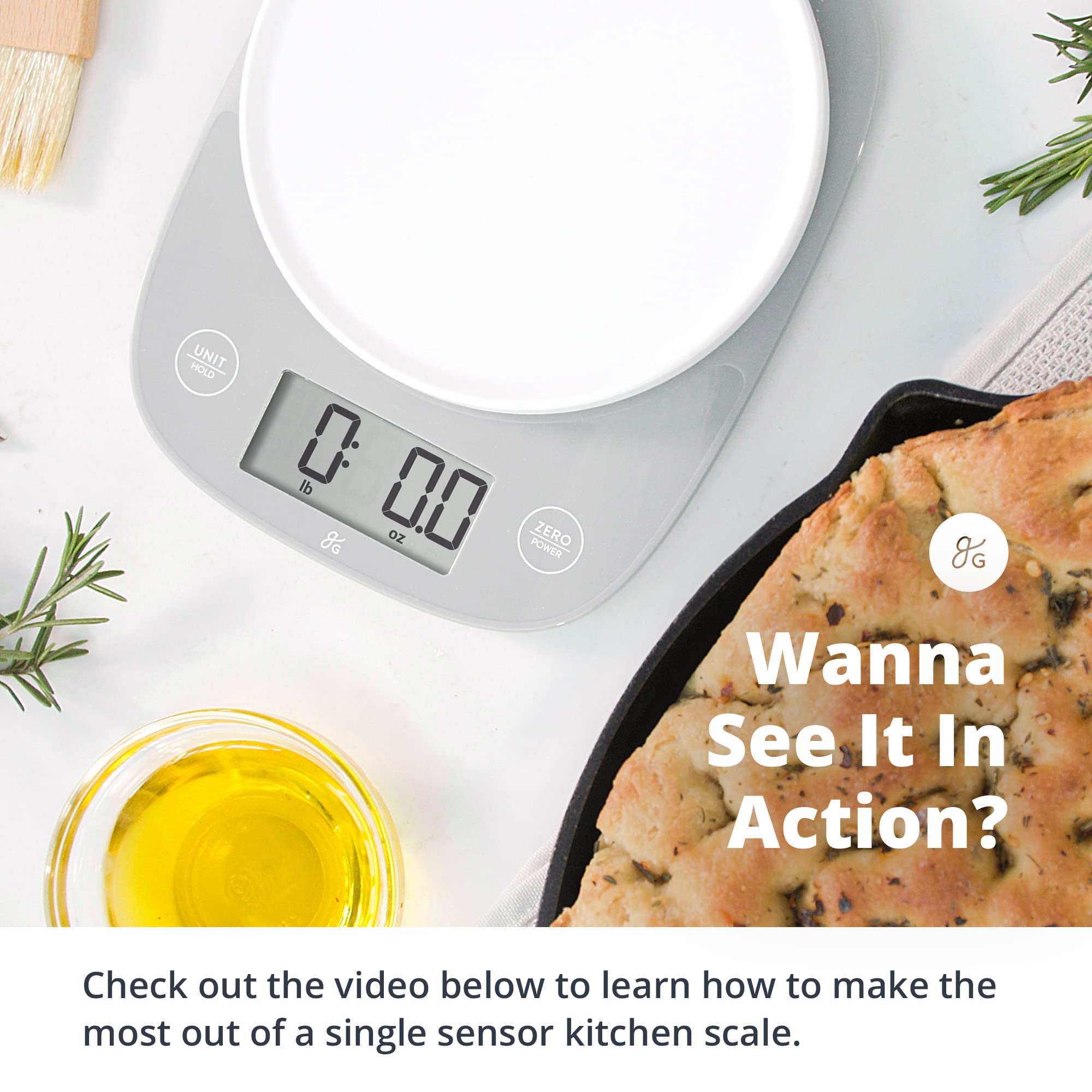 Greater Goods Digital Kitchen Scale with LCD Display - Accurate Weighing in Grams & Ounces, 11 lbs Capacity, Battery Included, Compact & Stylish Grey Design - Perfect for Baking, Cooking, and Meal Prep