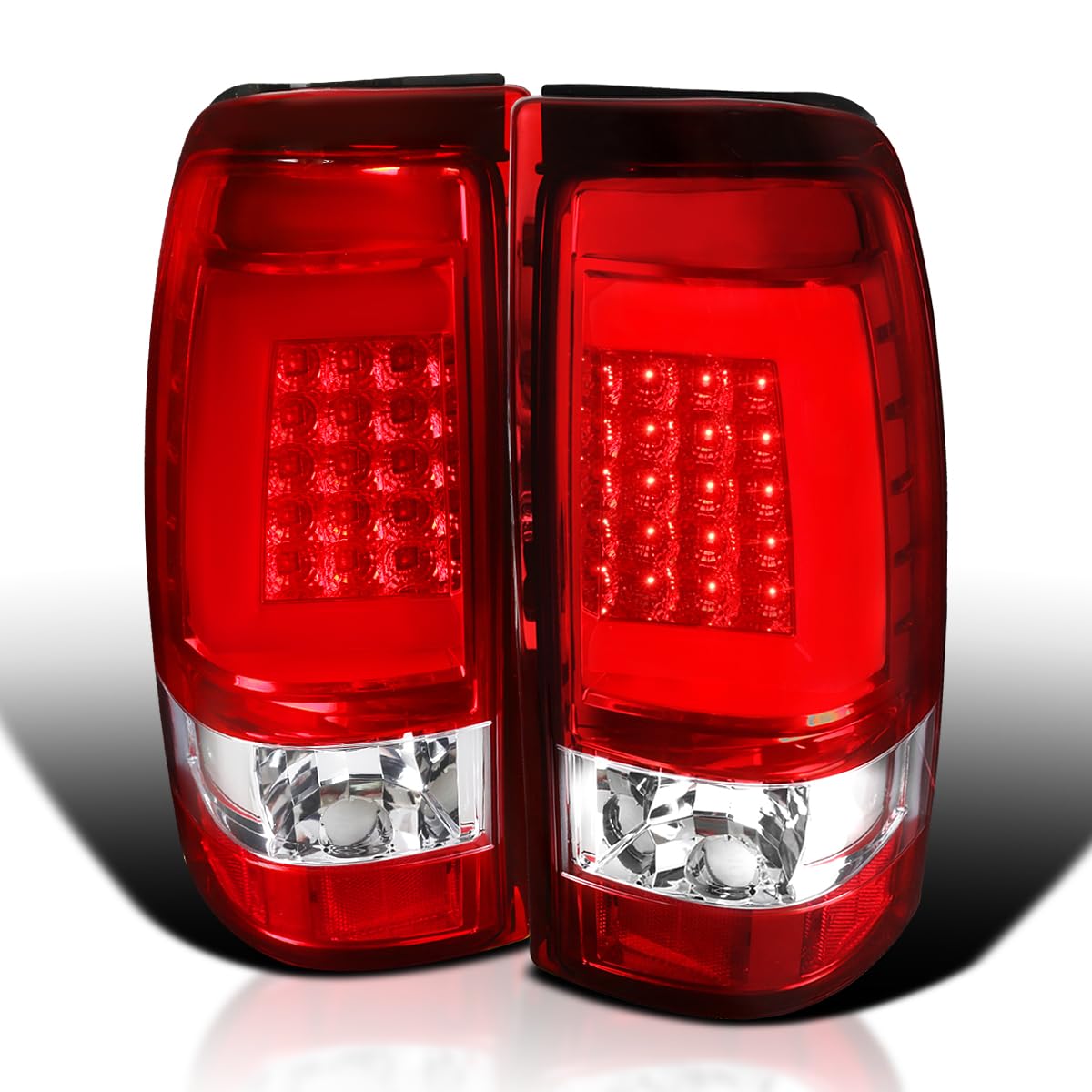 Spec-D Tuning Red LED Bar Tail Lights for 1999-2002 Chevy Silverado & GMC Sierra 1500/2500/3500 - Left & Right Pair Assembly - Upgrade Your Truck Lighting for Night Driving & Enhanced Safety