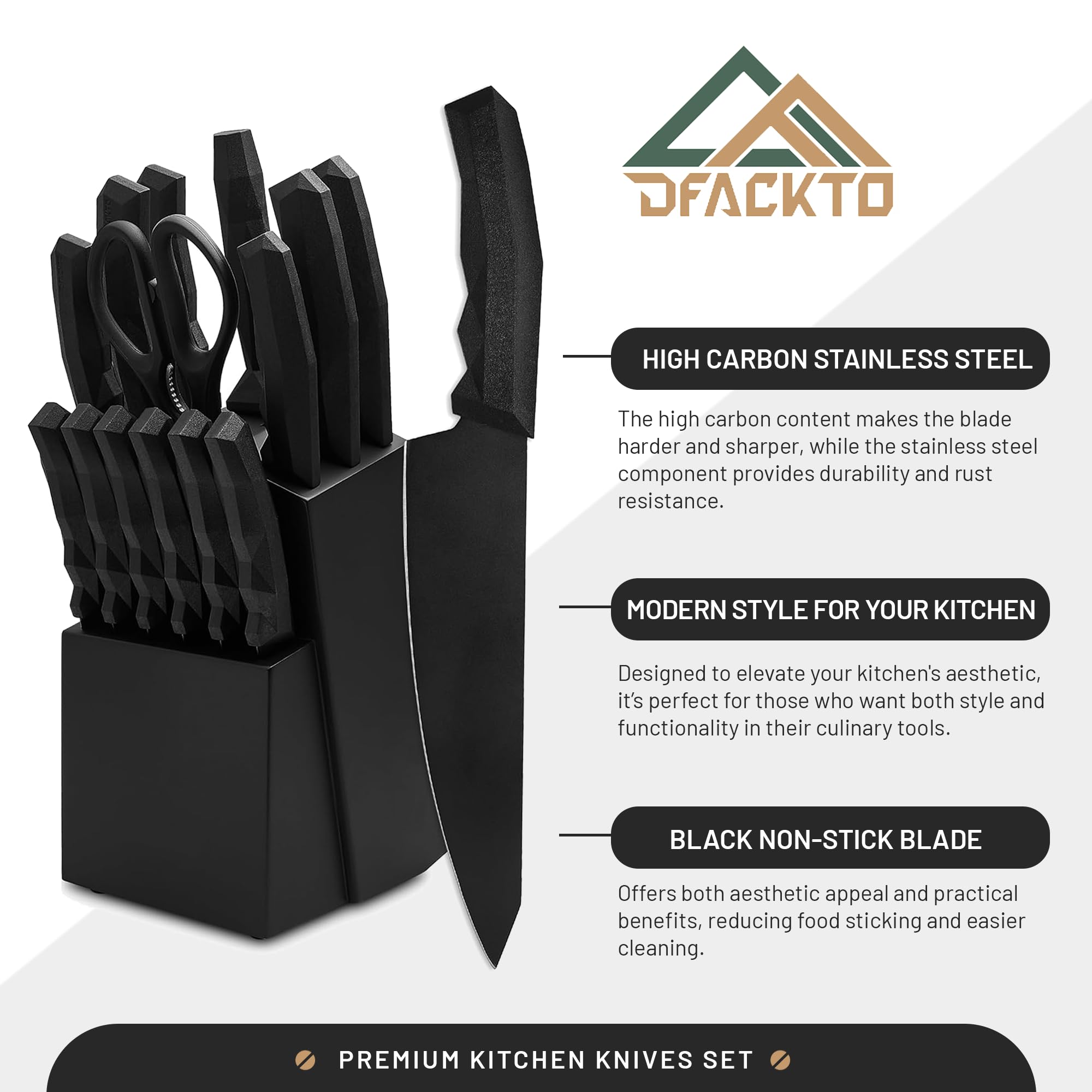15-Piece Professional Chef Knife Set with Sharpener - High-Carbon Stainless Steel Kitchen Knives, Full-Tang Ergonomic Handles, Includes Chef, Slicing, Utility, Steak Knives & Kitchen Shears, Black Matte Wood Block - Perfect for Home Cooking, Restaurant Use & Gift Giving
