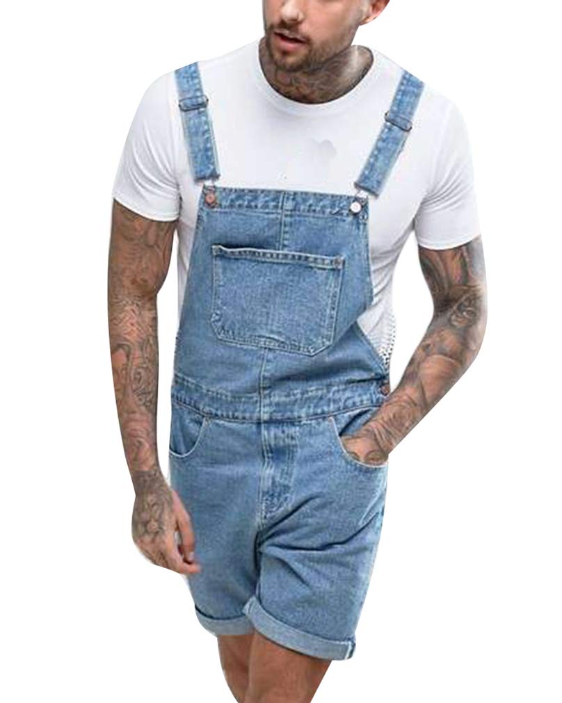 Vintage Distressed Denim Overalls for Men - GUOCU Roll-Up Jean Shorts & Bib Dungarees | Casual Jumpsuit for Outdoor Work, Music Festivals & Streetwear Fashion